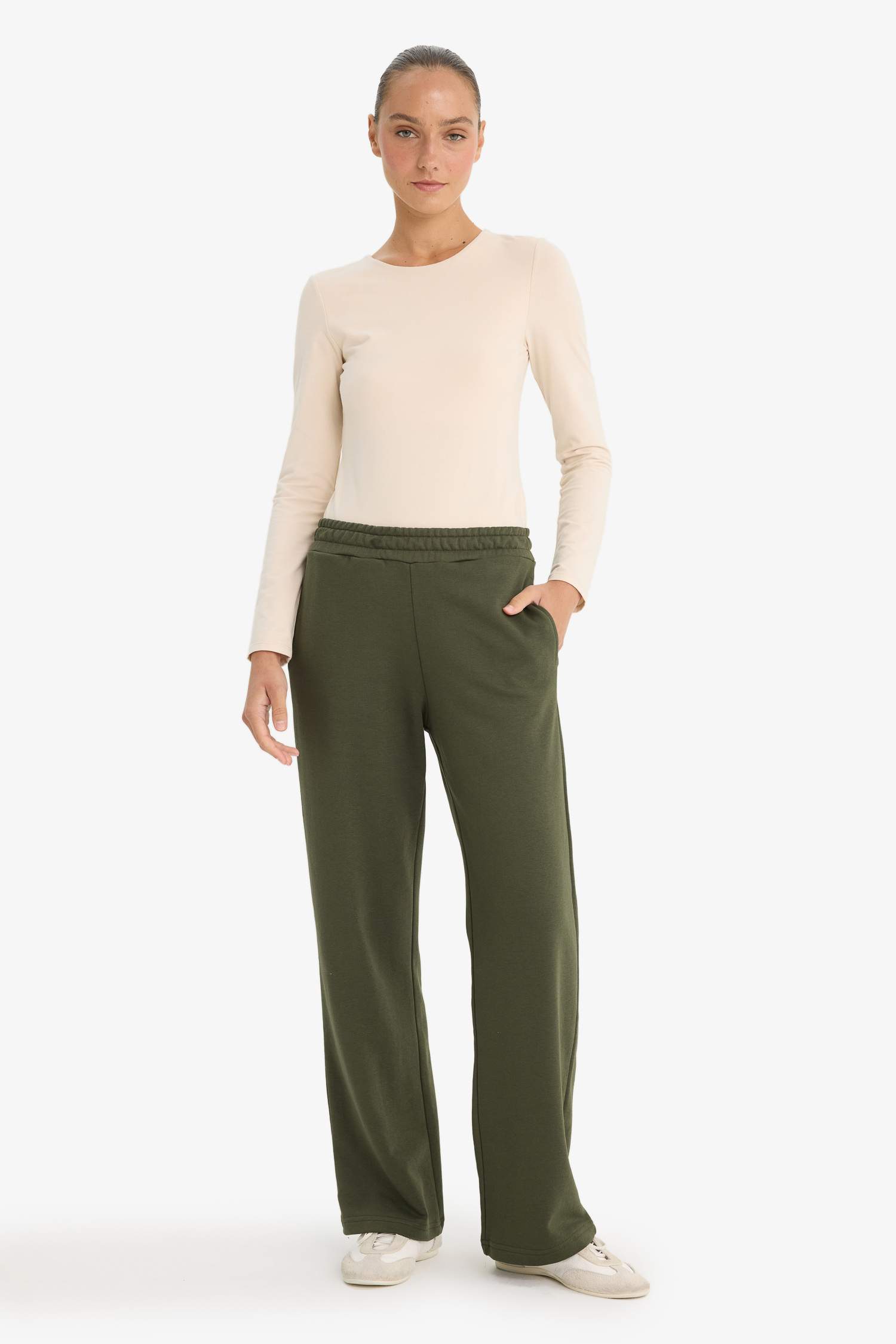 Straight Fit Beli Lastikli Basic Düz Cepli Eşofman Altı