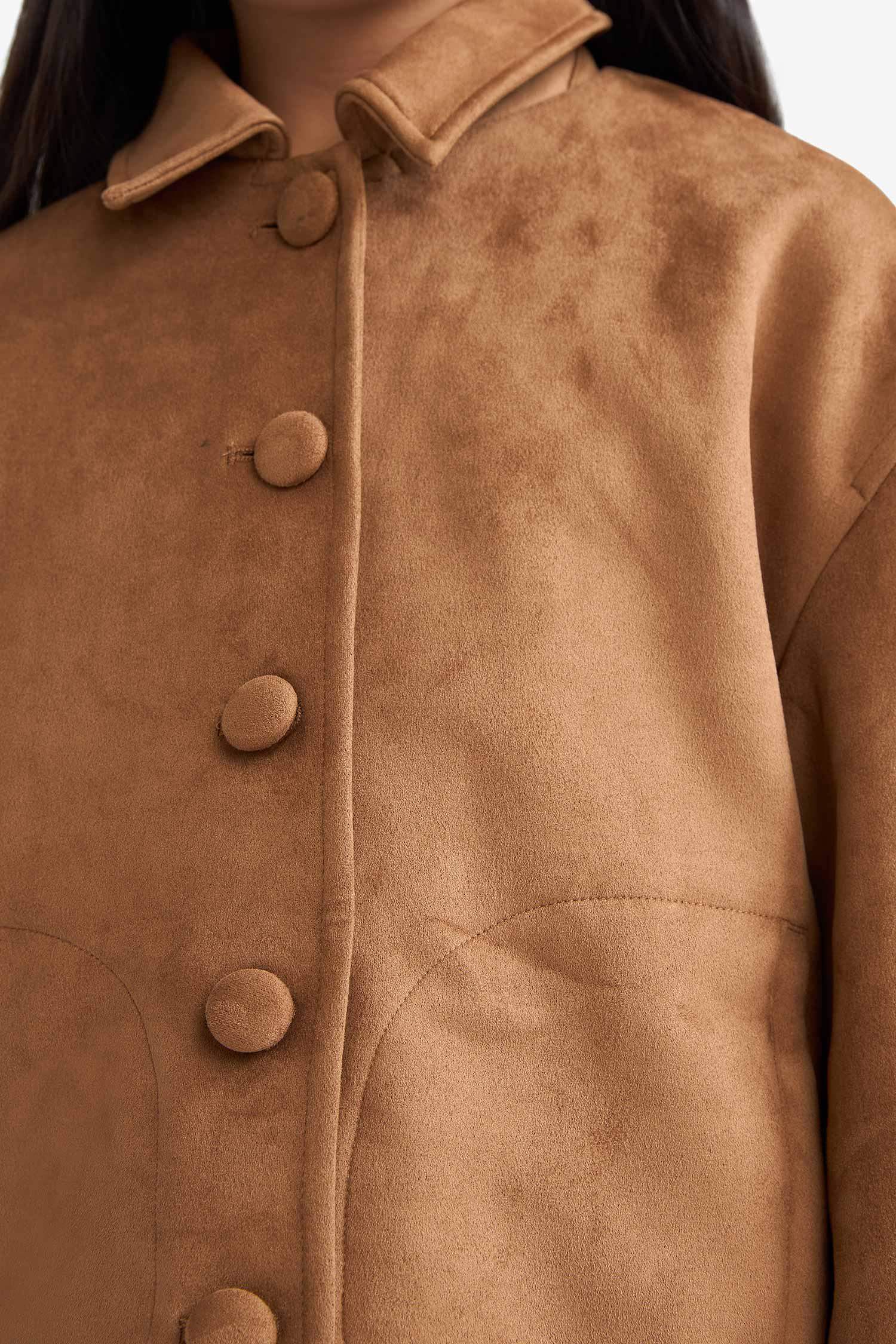 Kız Çocuk Ceket Yaka Düğmeli Süet Mont