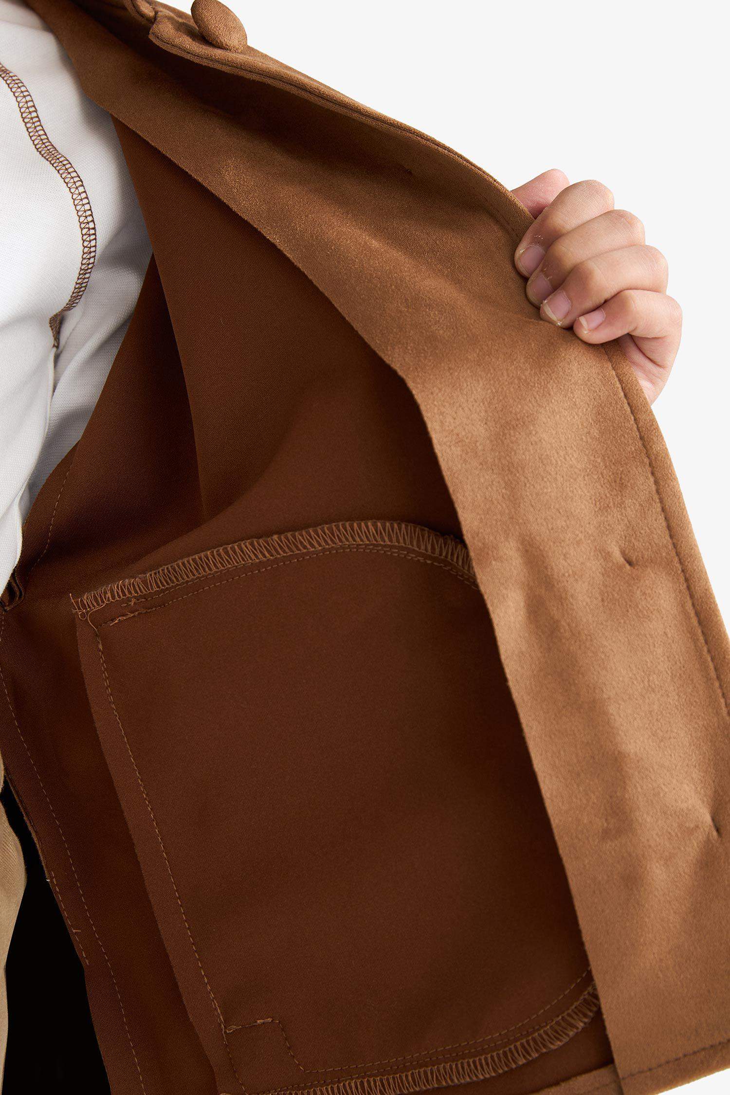 Kız Çocuk Ceket Yaka Düğmeli Süet Mont