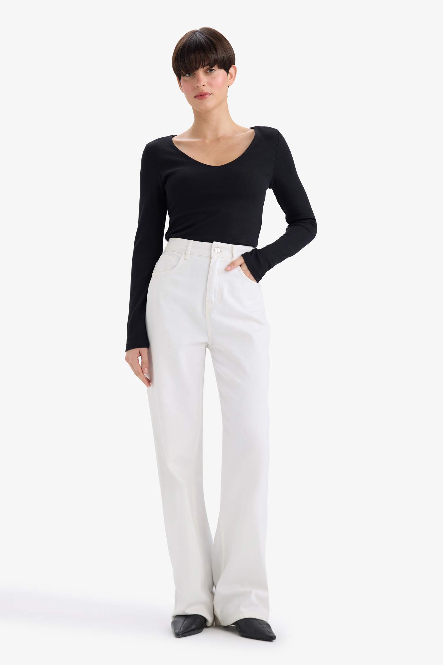 Slim Fit Dar Kesim Basic Düz Modal Uzun Kollu Tişört