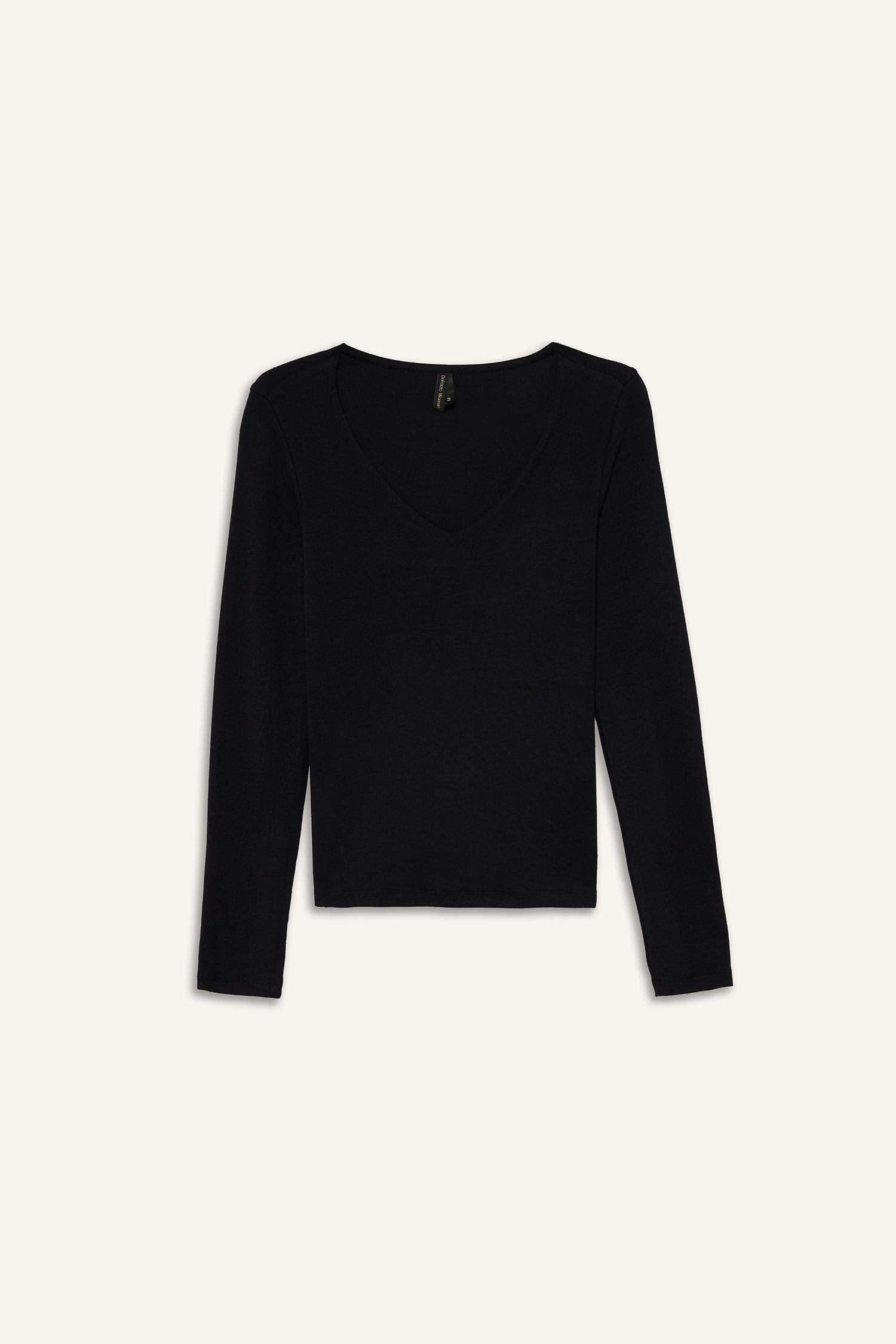 Slim Fit Dar Kesim Basic Düz Modal Uzun Kollu Tişört