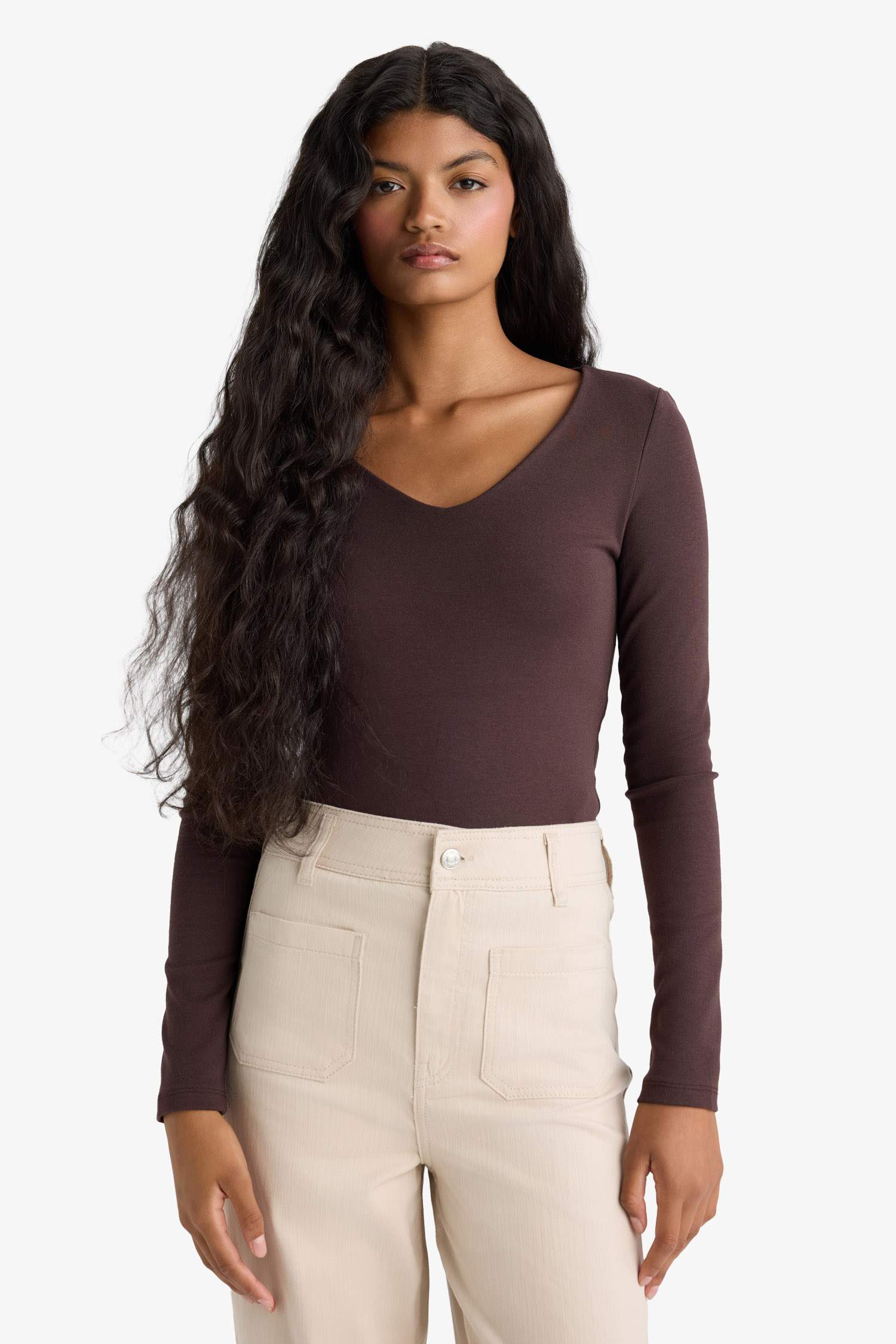 Slim Fit Dar Kesim Basic Düz Modal Uzun Kollu Tişört