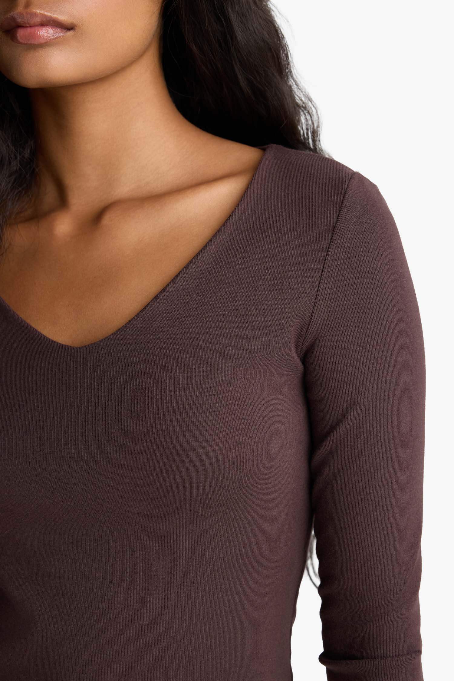 Slim Fit Dar Kesim Basic Düz Modal Uzun Kollu Tişört