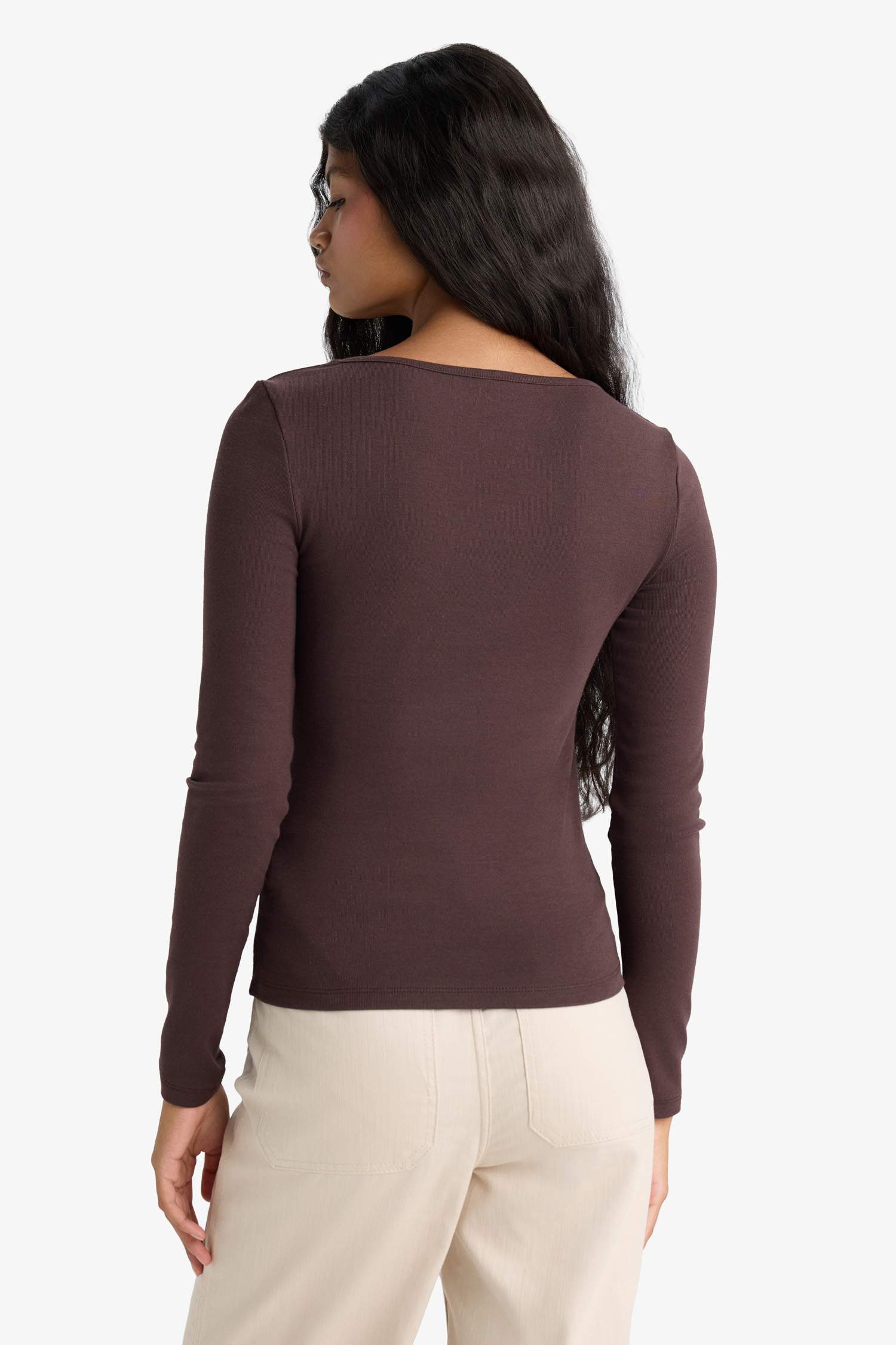 Slim Fit Dar Kesim Basic Düz Modal Uzun Kollu Tişört