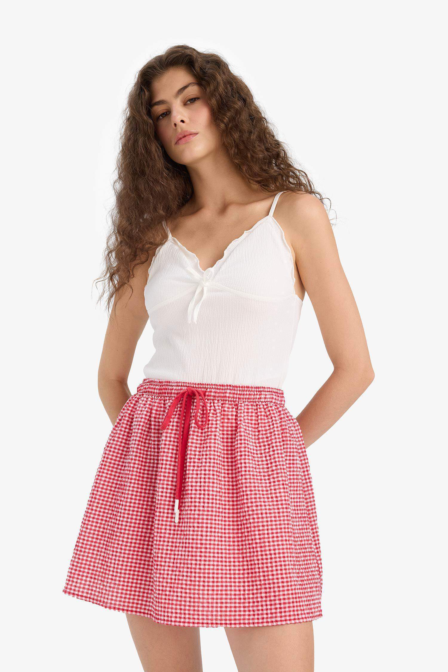 A Cut Plaid Wowen Fabrics Normal Waist Mini Skirt