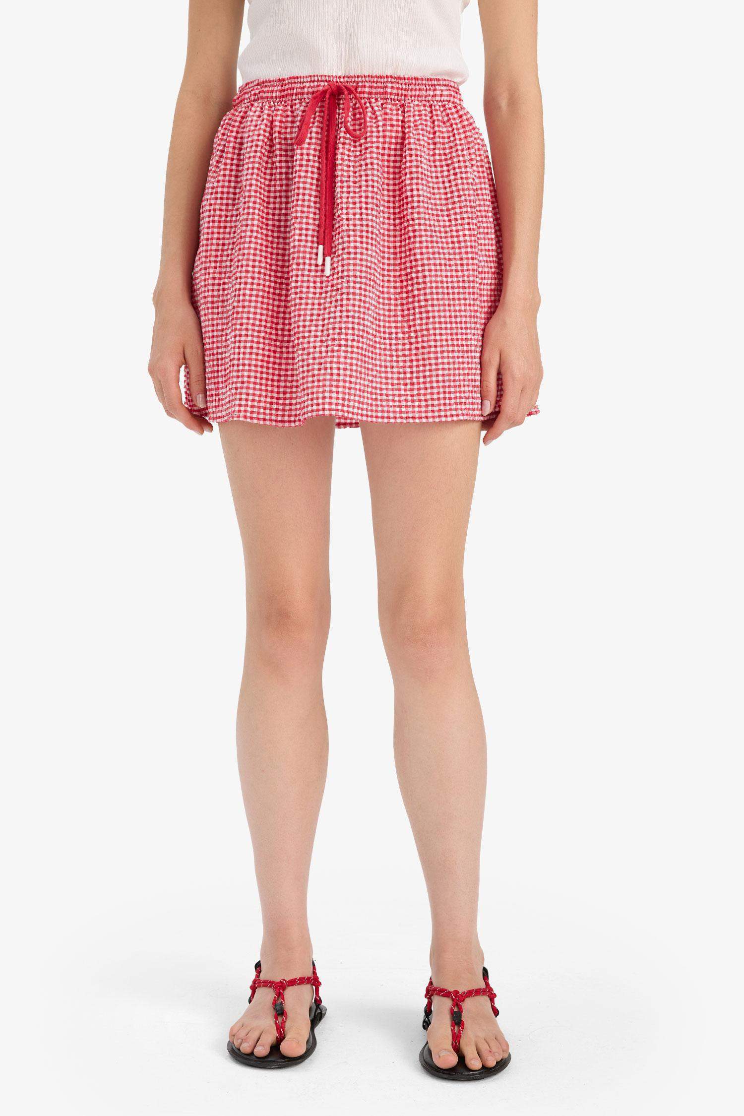 A Cut Plaid Wowen Fabrics Normal Waist Mini Skirt