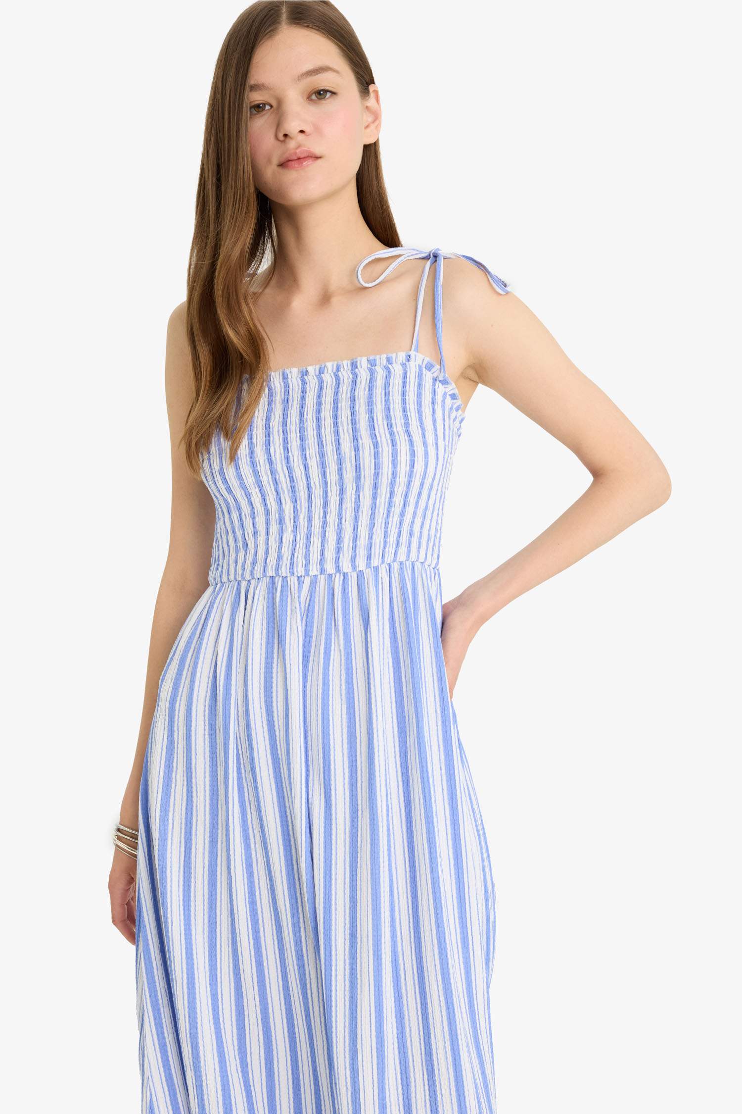 Coool Çizgili Bürümcük Askılı Midi Elbise
