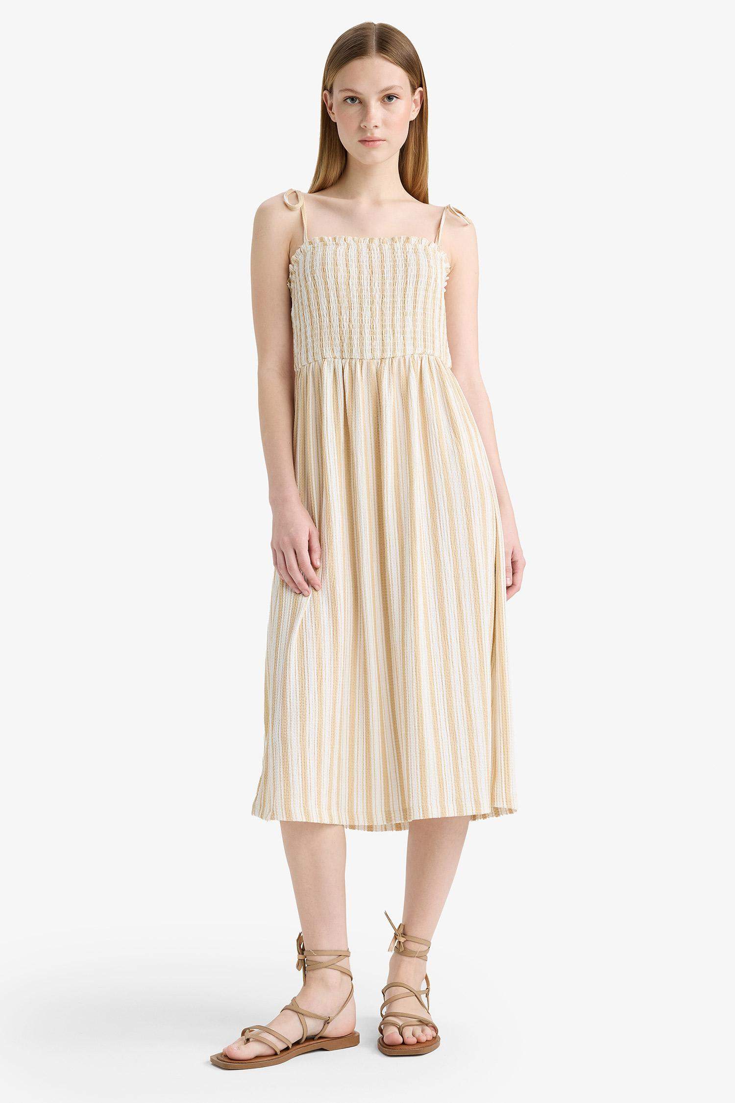 Coool Çizgili Bürümcük Askılı Midi Elbise