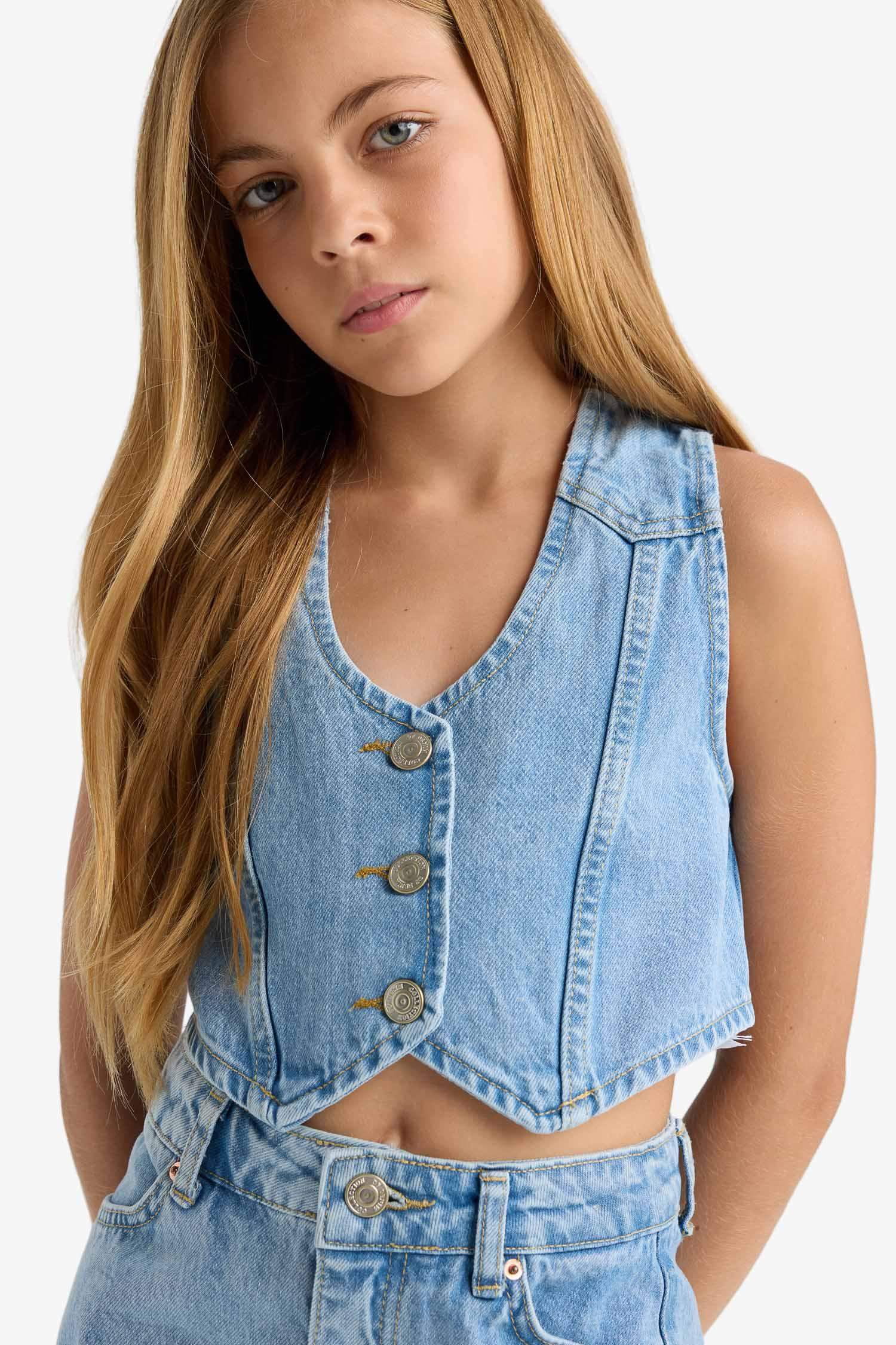 Gilet en jean boutonné pour fille