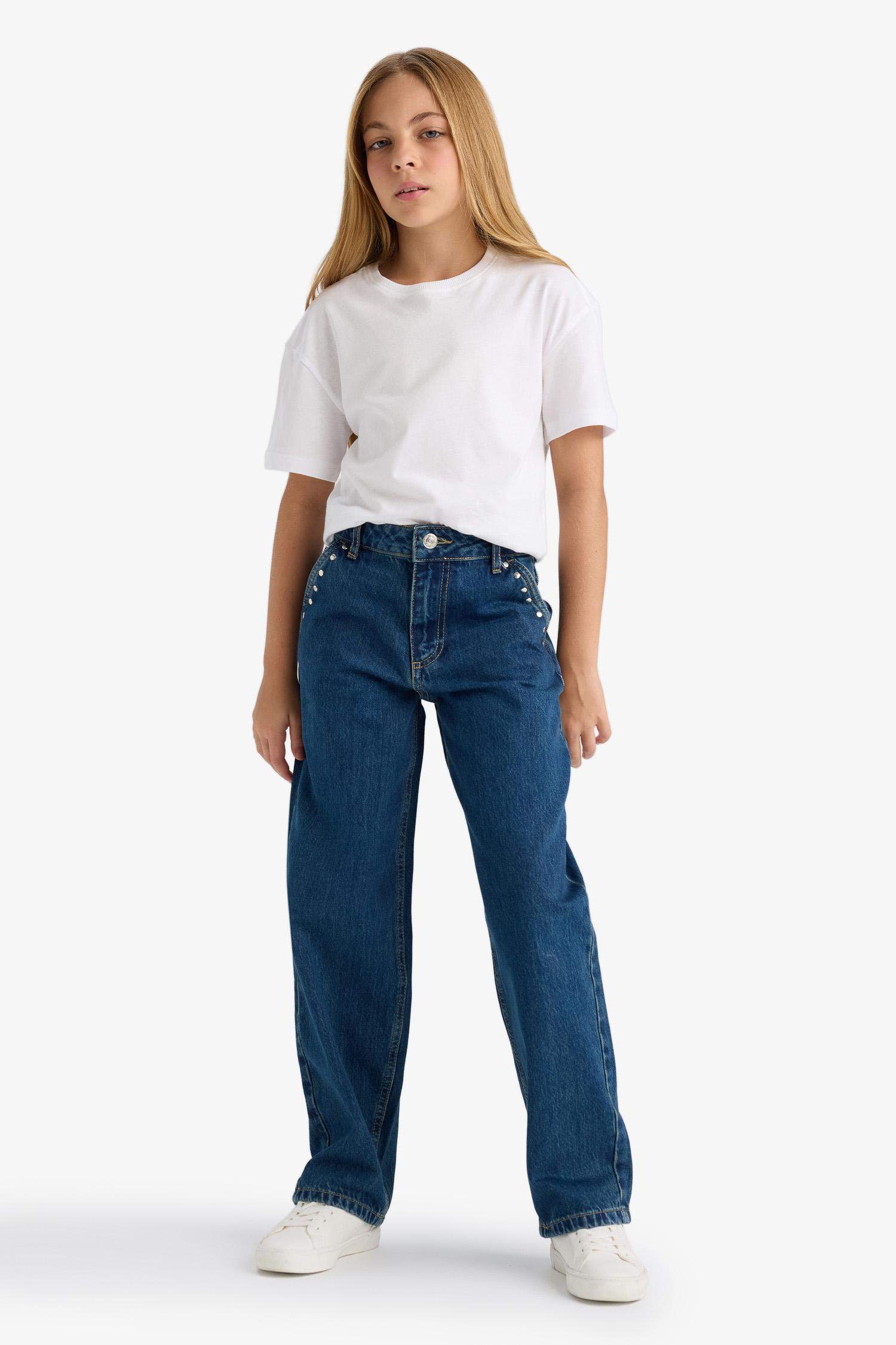 Kız Çocuk Baggy Fit Geniş Paça Jean Pantolon