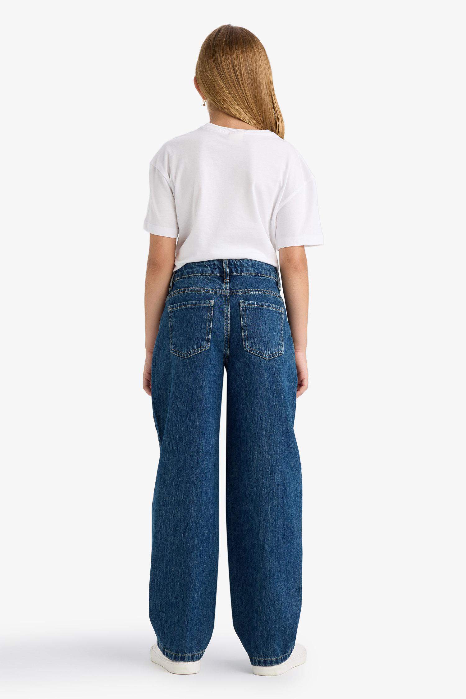 Kız Çocuk Baggy Fit Geniş Paça Jean Pantolon