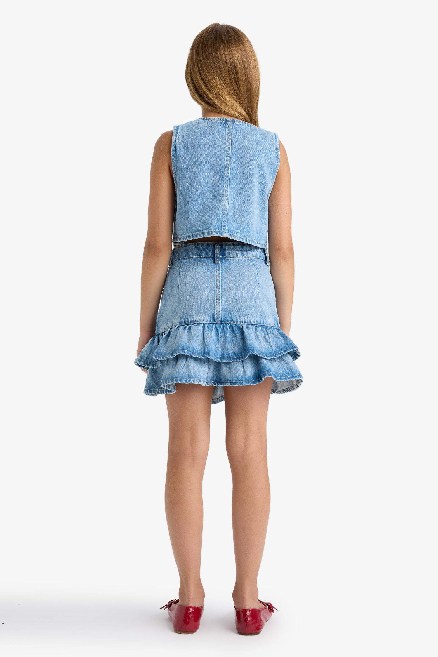 Girl Cotton Layered Denim Skirt