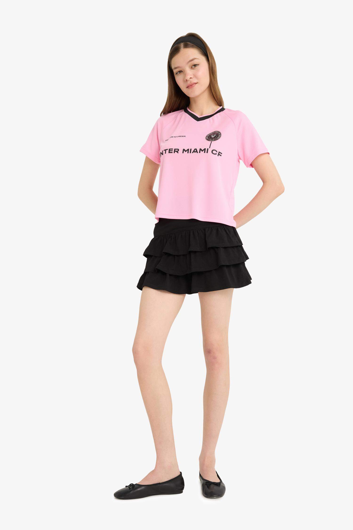 Normal Waist Flounced Cotton Black Mini Skirt
