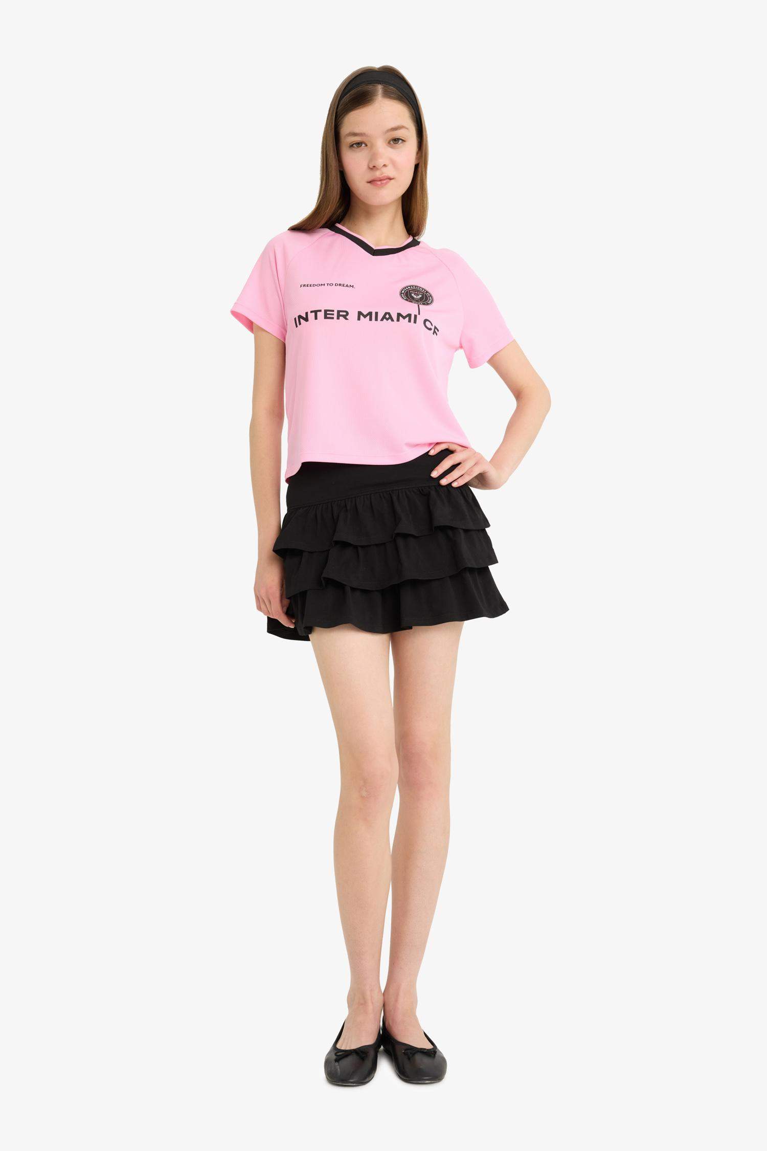 Normal Waist Flounced Cotton Black Mini Skirt