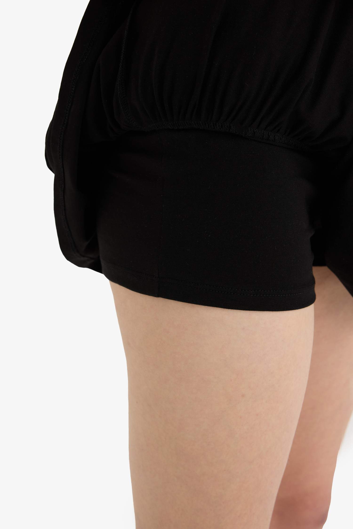 Normal Waist Flounced Cotton Black Mini Skirt