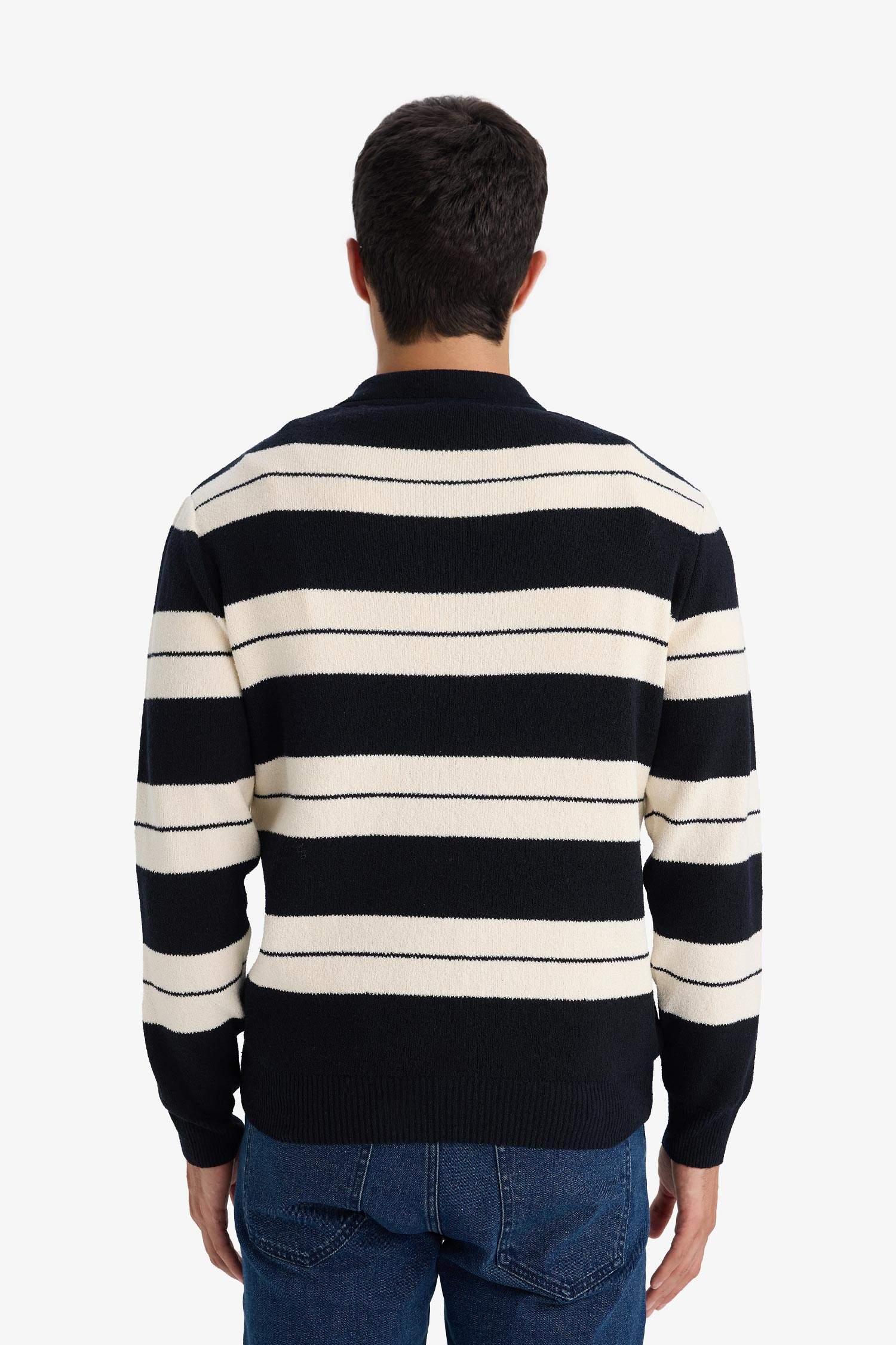 Standart Fit Polo Yaka Renk Bloklu Triko Kazak