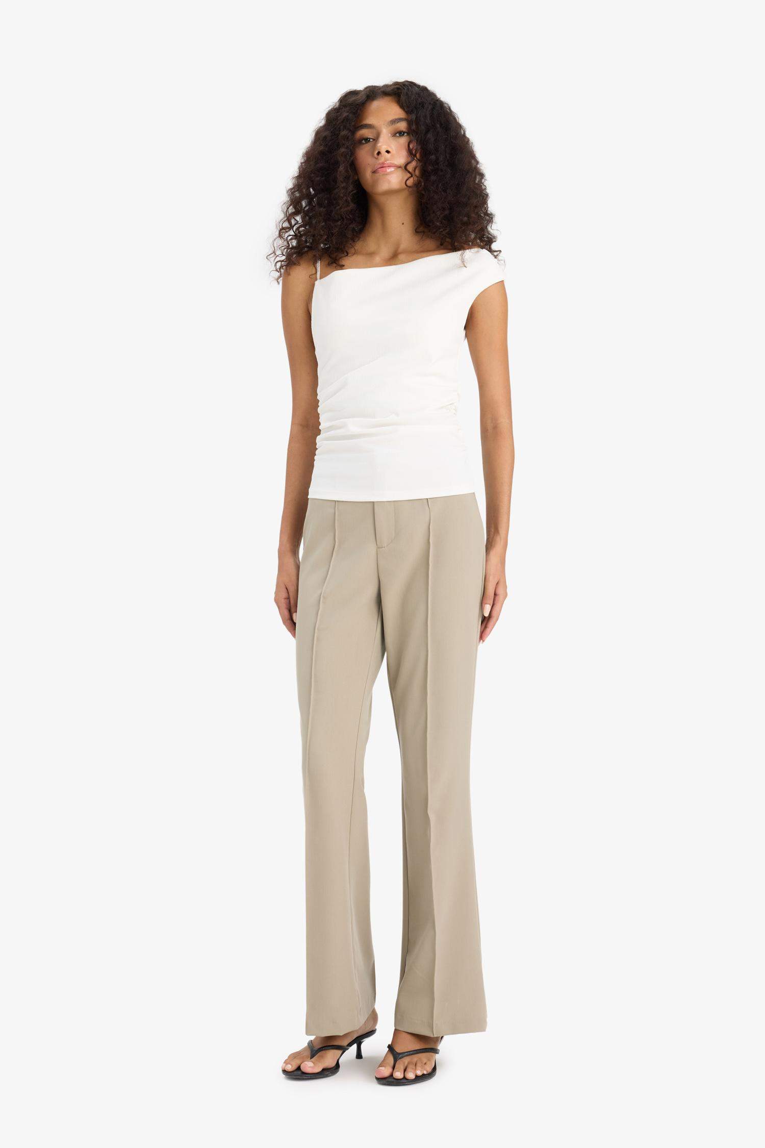 Flare Fit Fermuarlı Yüksek Bel Uzun Boy Pantolon