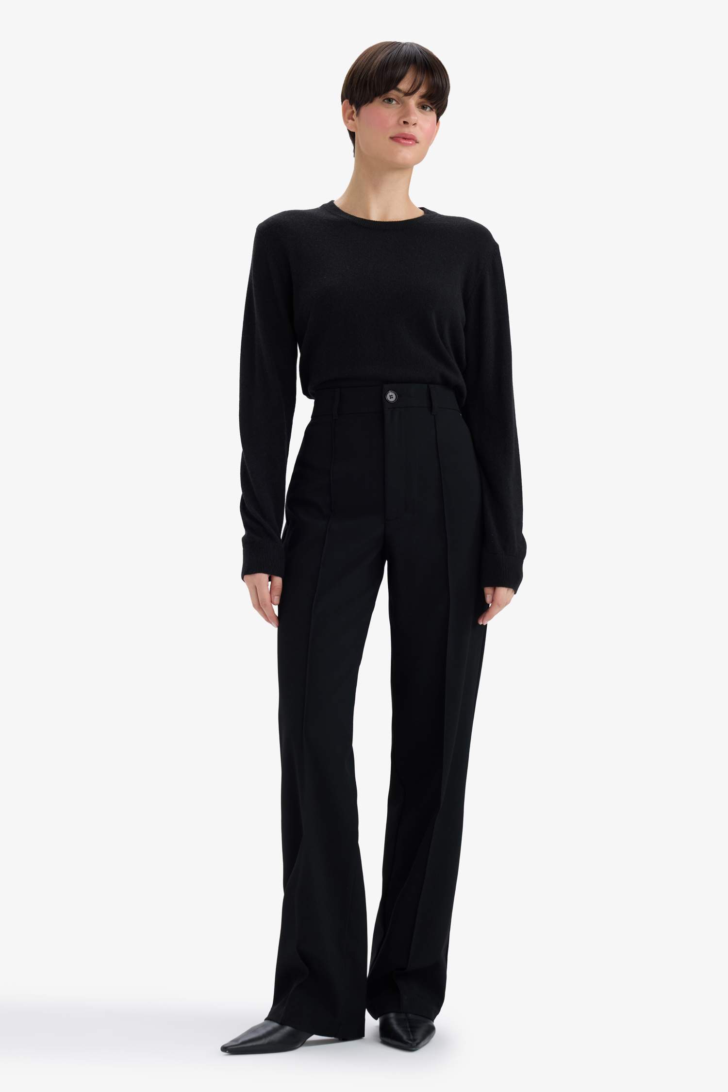 Straight Fit Yüksek Bel Düz Paça Twill Pantolon