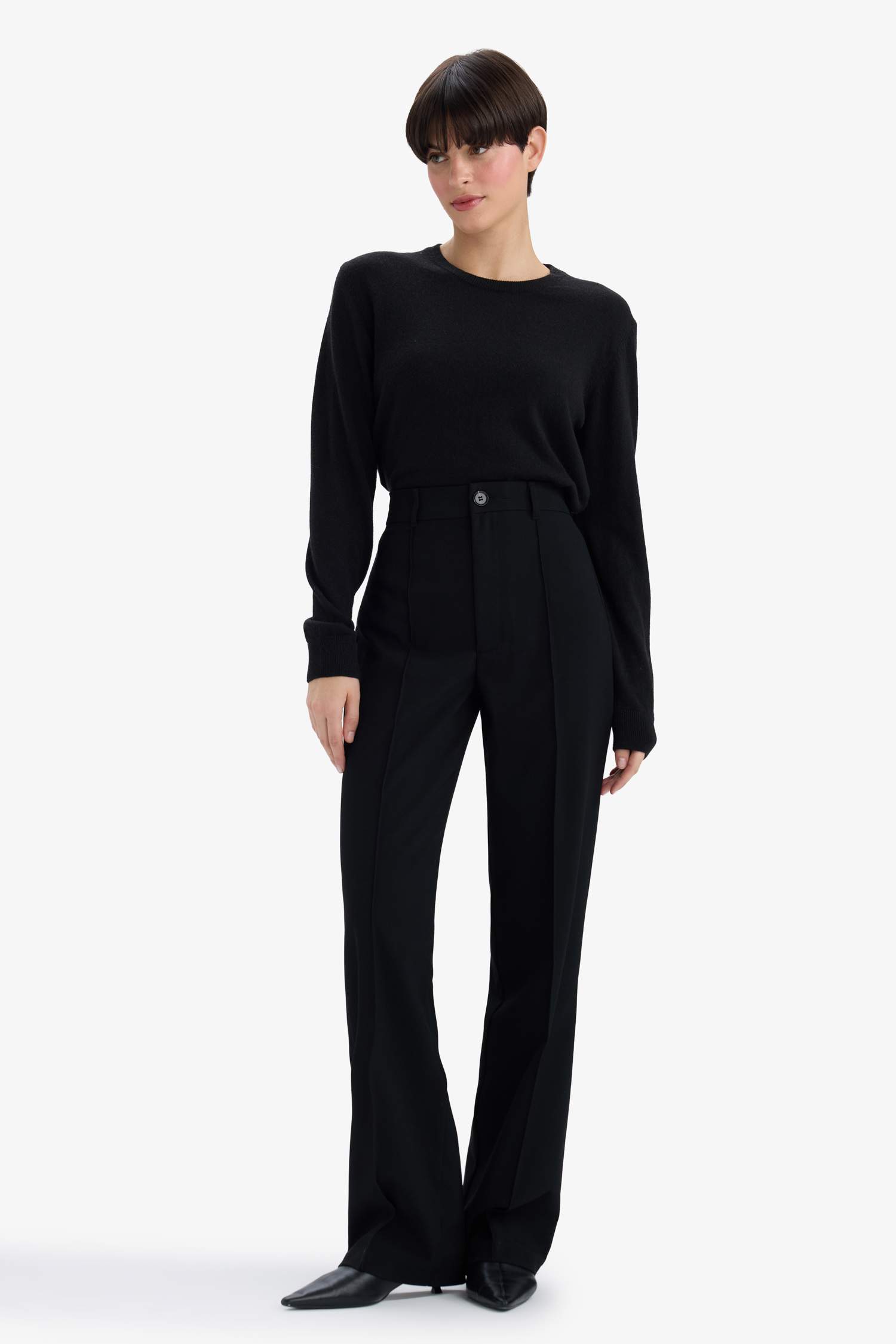 Straight Fit Yüksek Bel Düz Paça Twill Pantolon