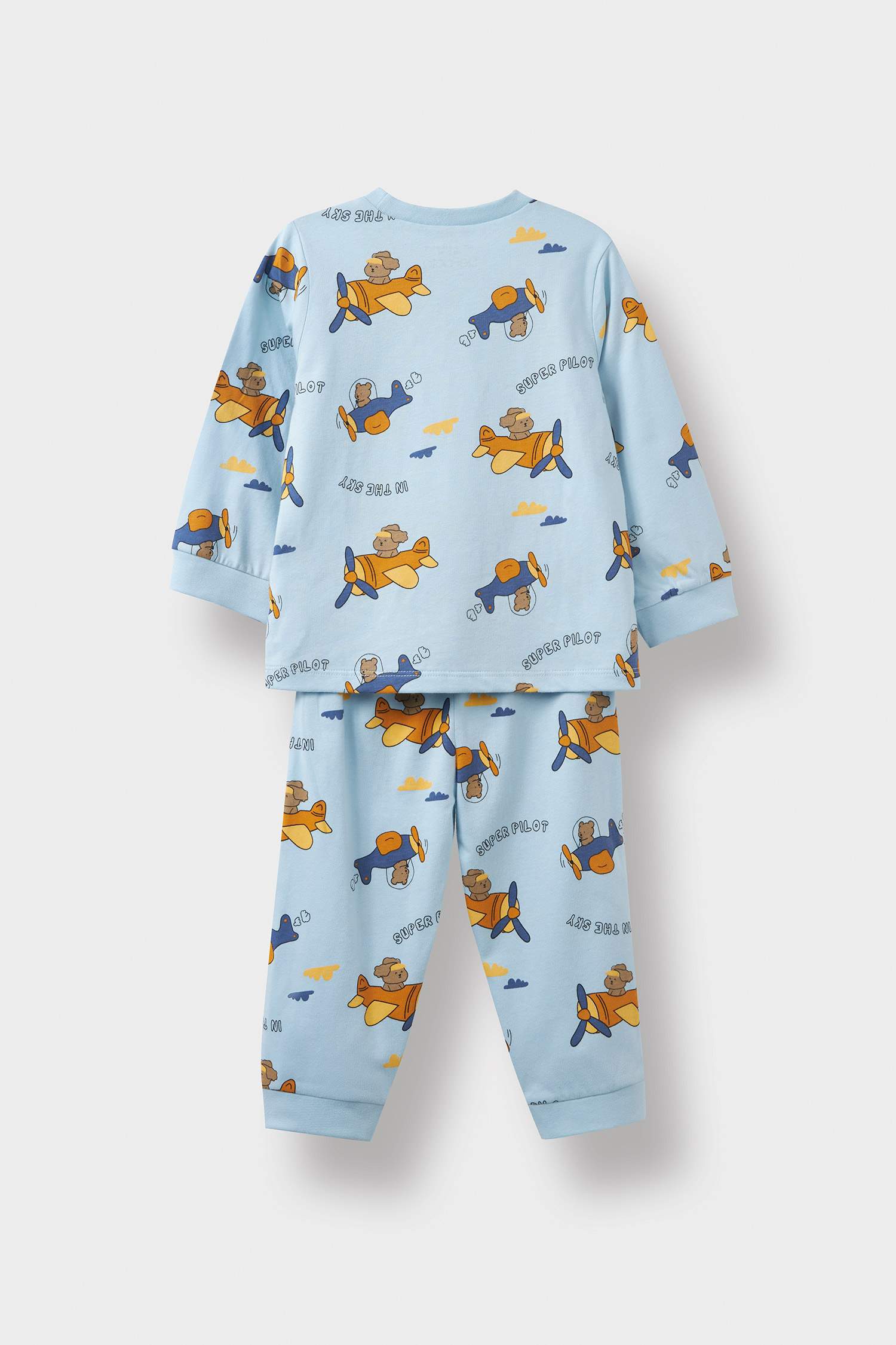 طقم بيجاما اولادي ممشط قصة عادية بطبعة طائرة - 4 قطع