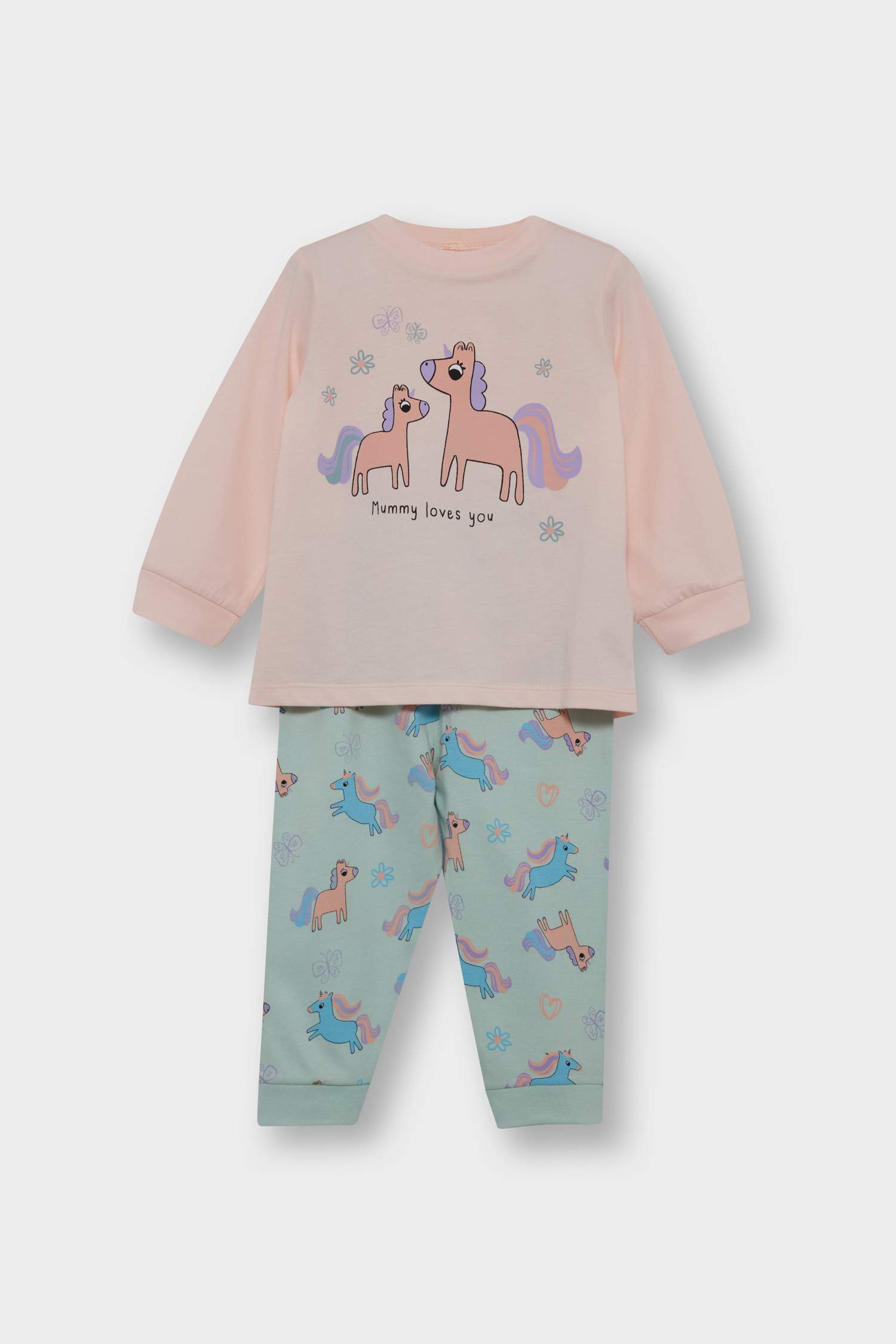 Kız Bebek 4'lü Pijama Takımı Unicorn Baskılı Uzun Kollu Penye Üst Uzun Alt