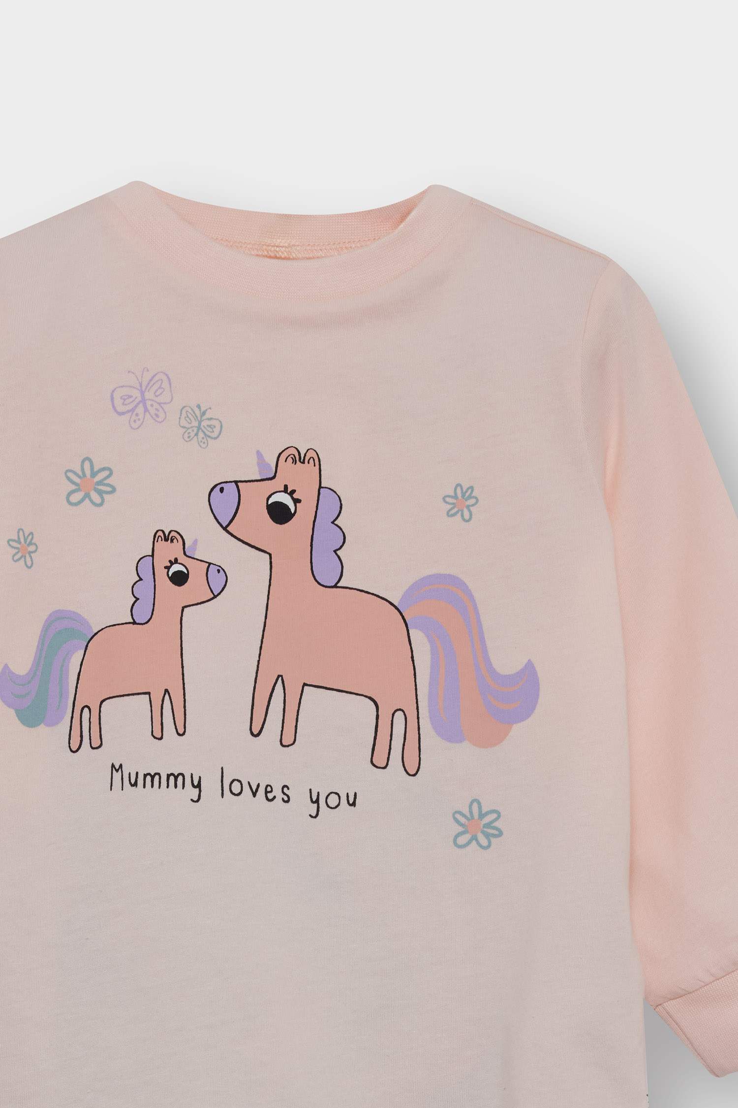 Kız Bebek 4'lü Pijama Takımı Unicorn Baskılı Uzun Kollu Penye Üst Uzun Alt