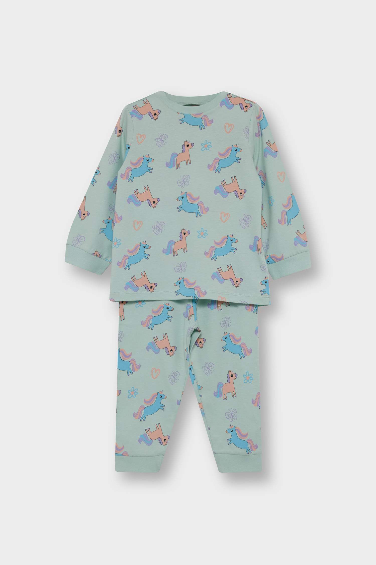 Kız Bebek 4'lü Pijama Takımı Unicorn Baskılı Uzun Kollu Penye Üst Uzun Alt