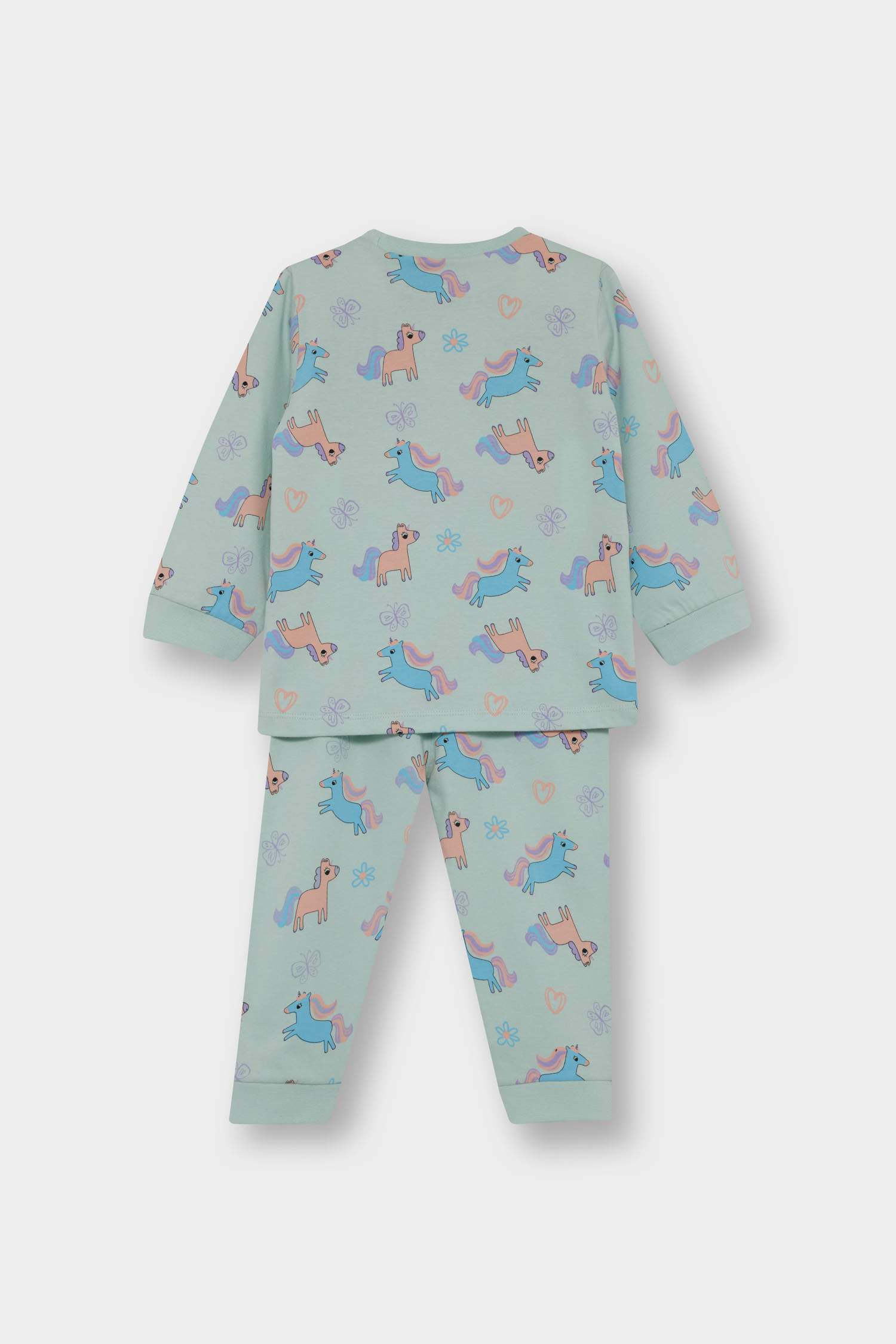 Kız Bebek 4'lü Pijama Takımı Unicorn Baskılı Uzun Kollu Penye Üst Uzun Alt