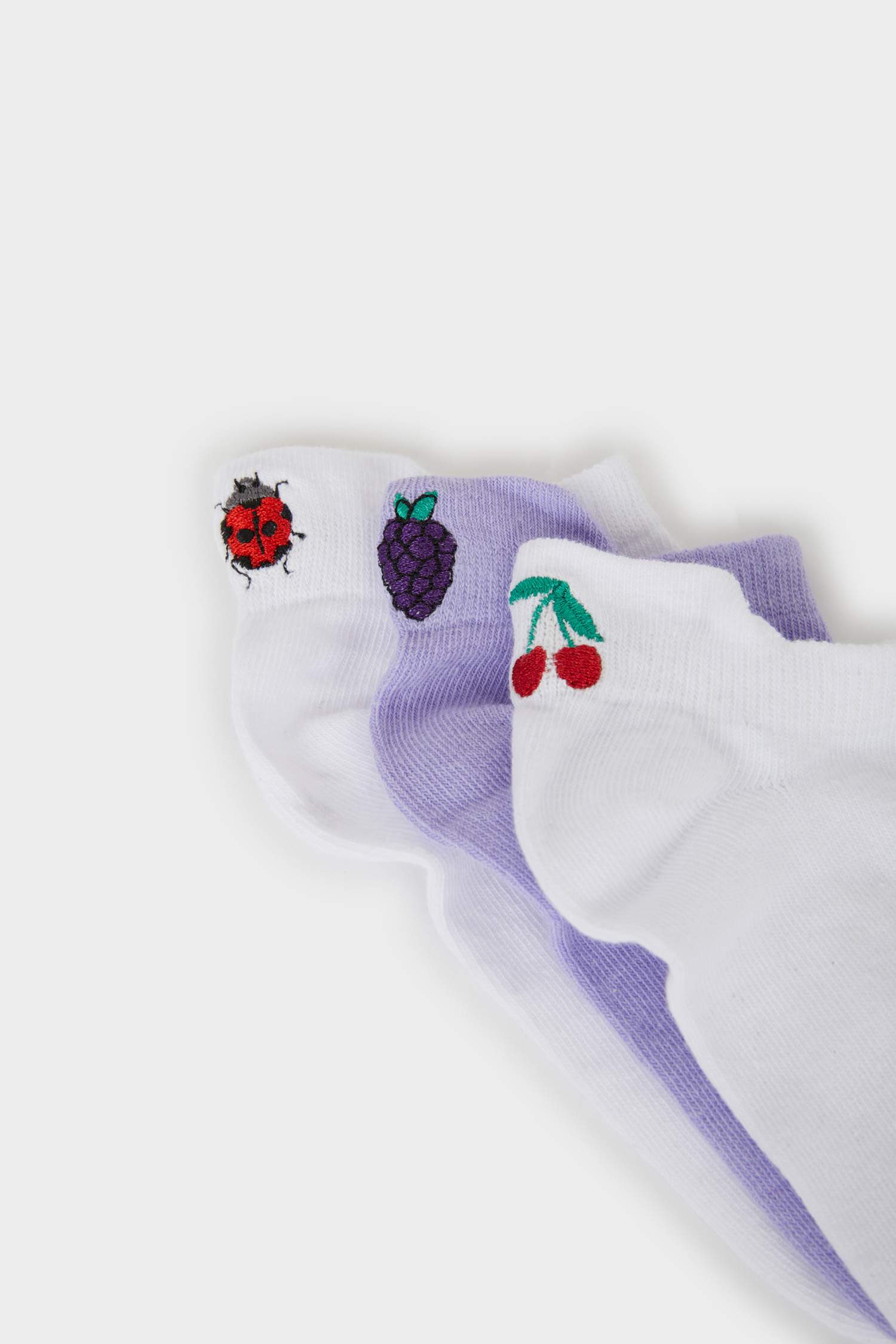 Girl Embroidered 3 piece Cotton Short Sockss