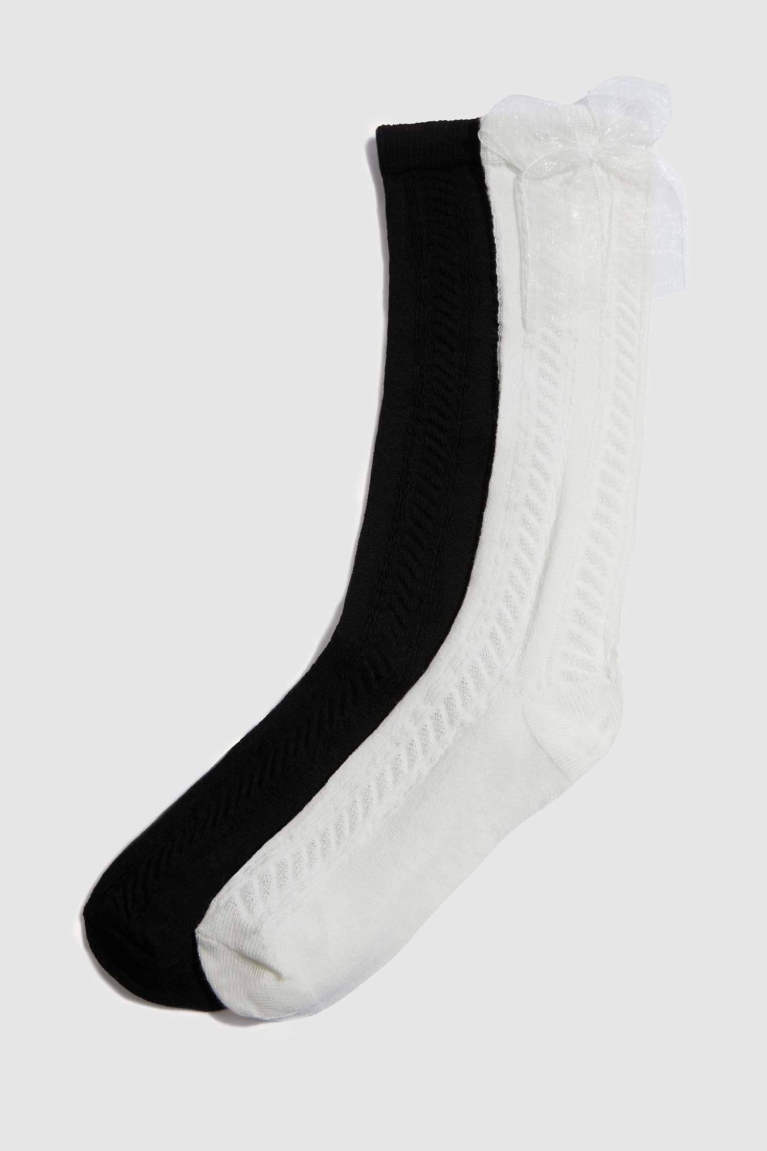 Kız Çocuk 2'li Pamuklu Diz Altı Okul Çorabı