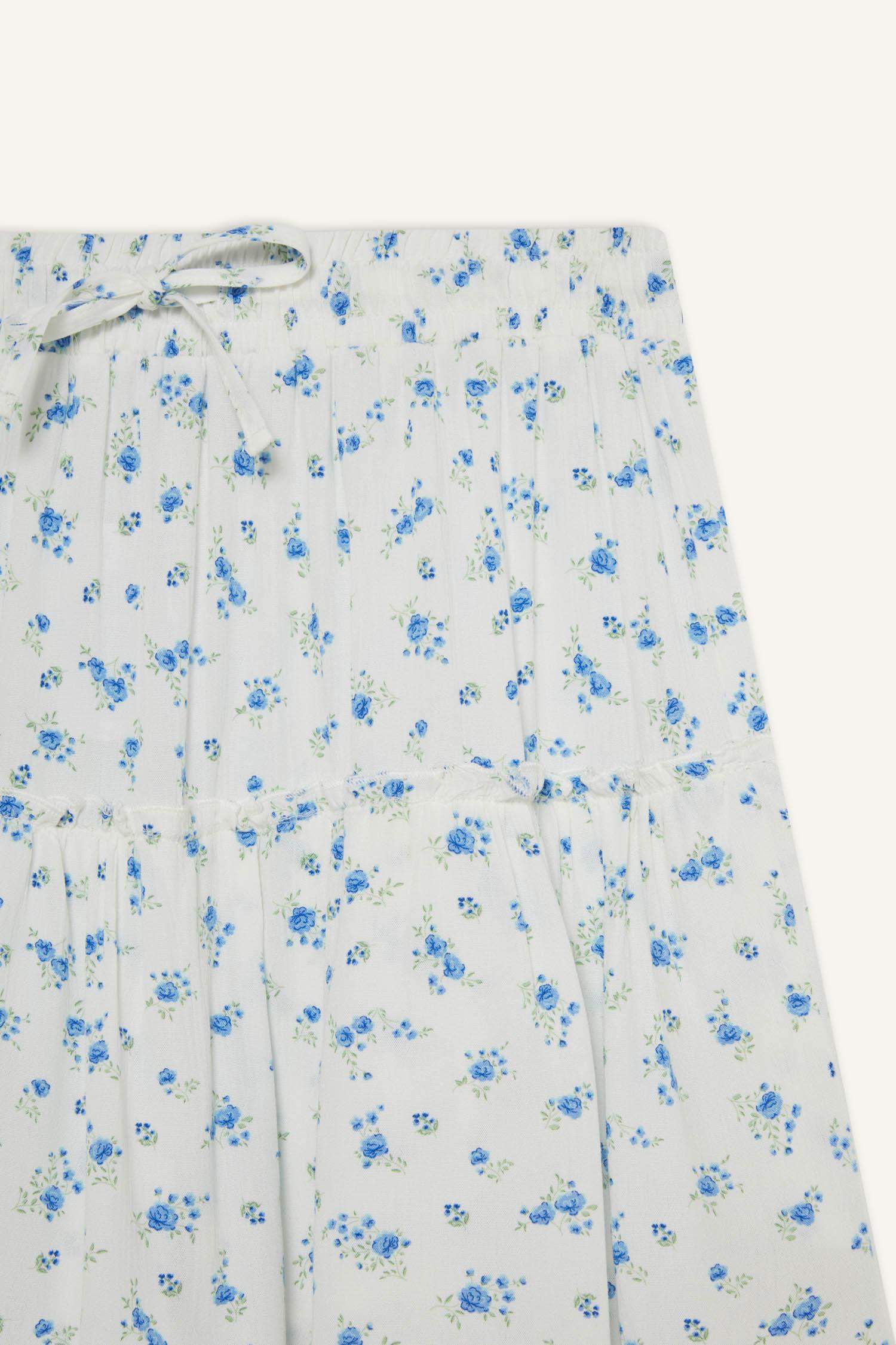 Çiçek Desenli Yüksek Bel Penye Astar Krinkıl Viskon Mini Etek