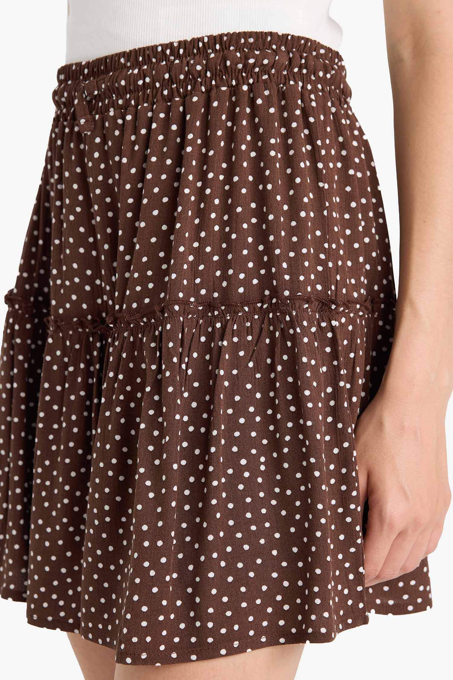 Desenli Yüksek Bel Penye Astar Krinkıl Viskon Mini Etek