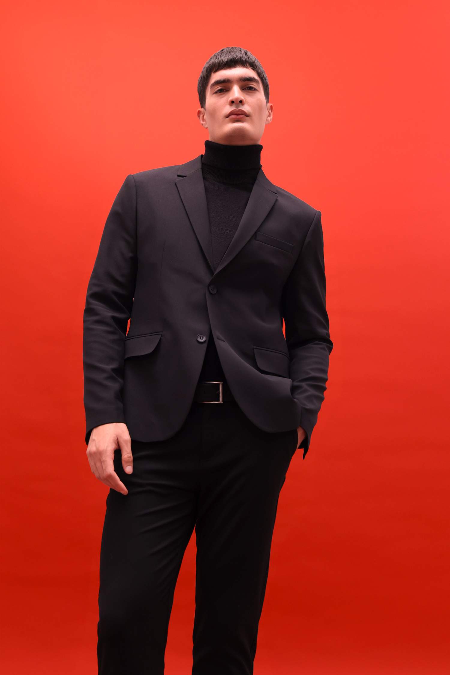 Slim Fit Dar Kesim Twill Düğmeli Blazer Ceket