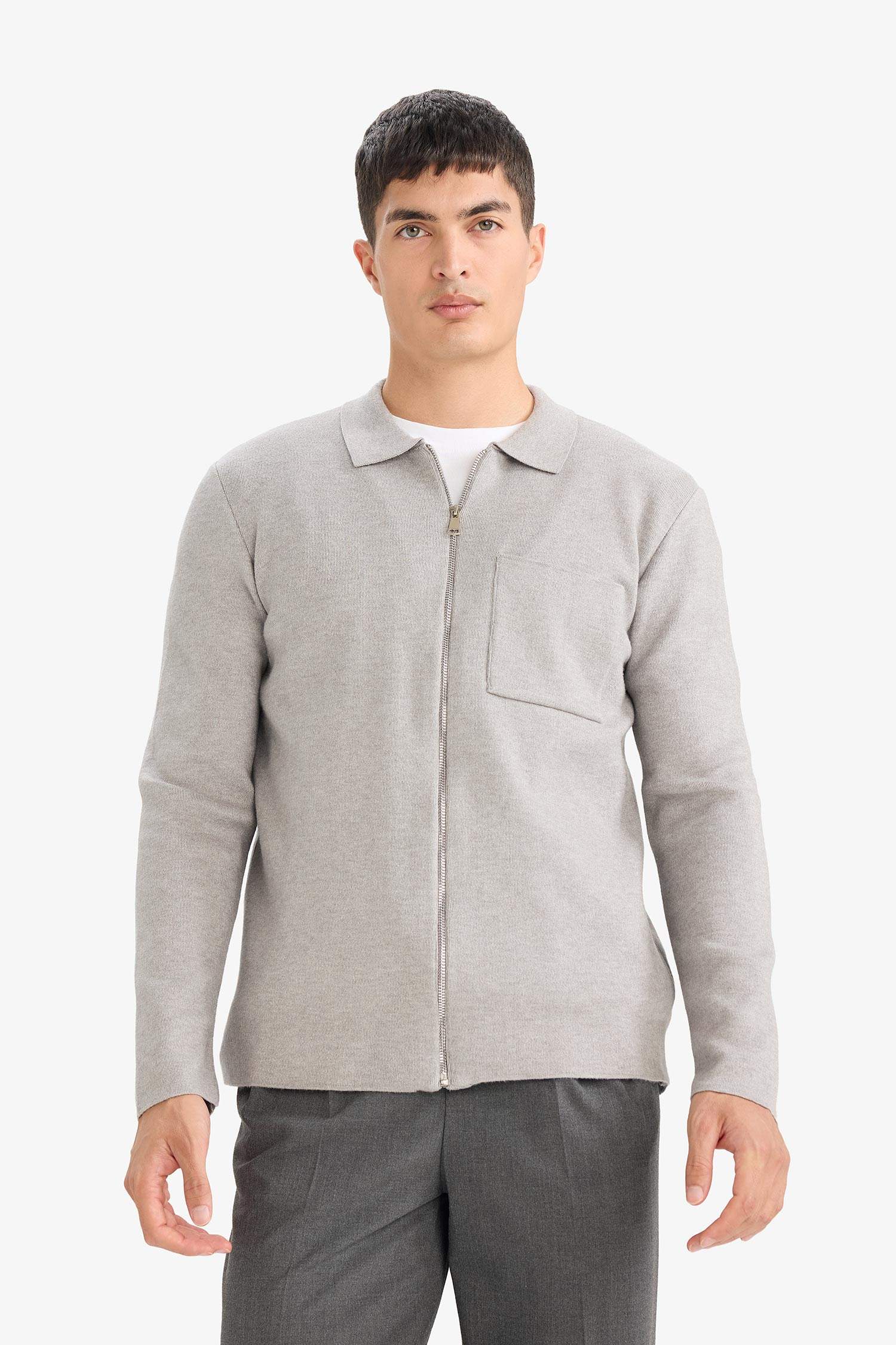 Standard Fit Polo Collar Knitwear Cardigan