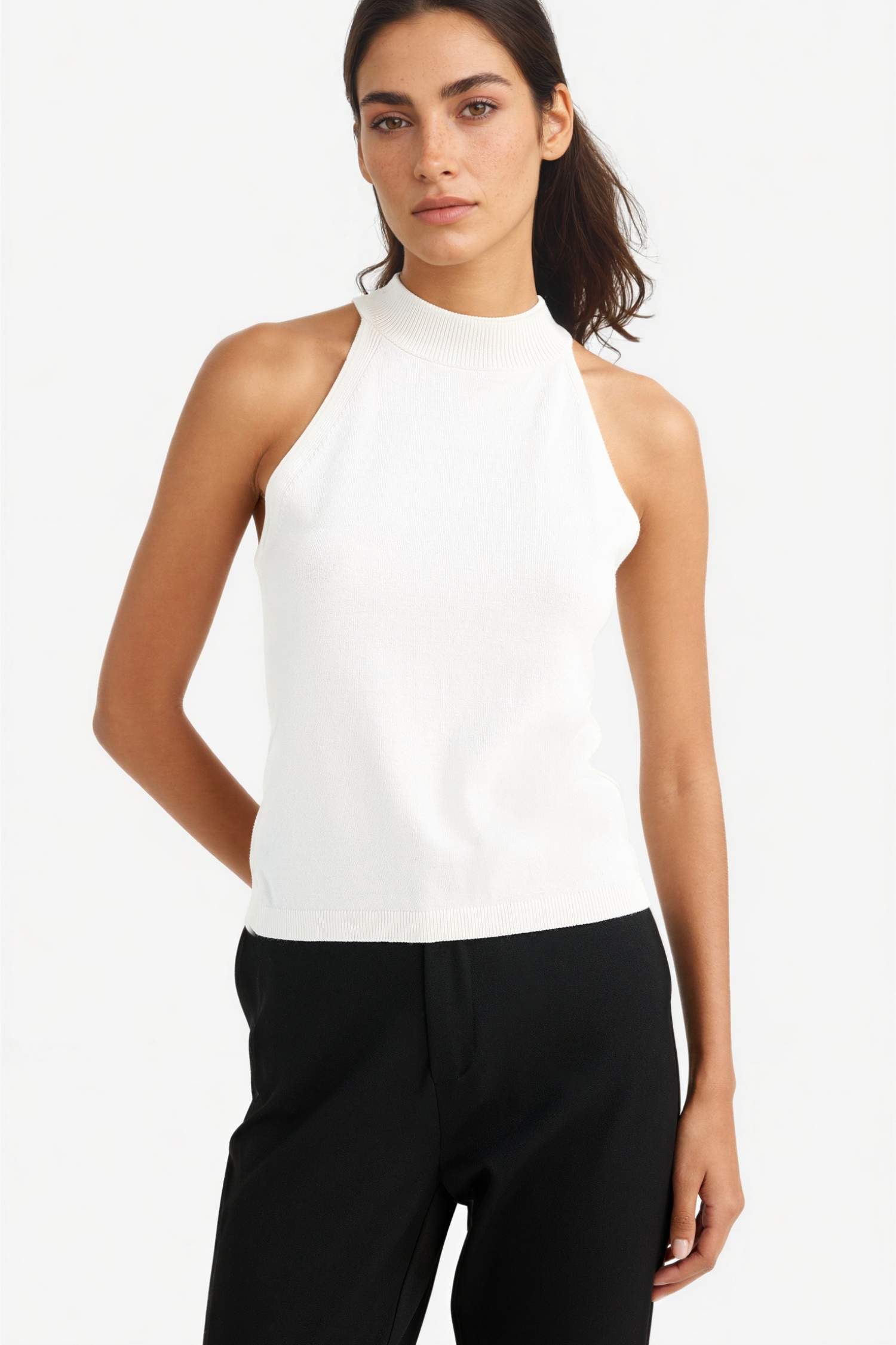 Ecru WOMAN Slim Fit Knitwear Halter Collar Sleeveless Tank Top