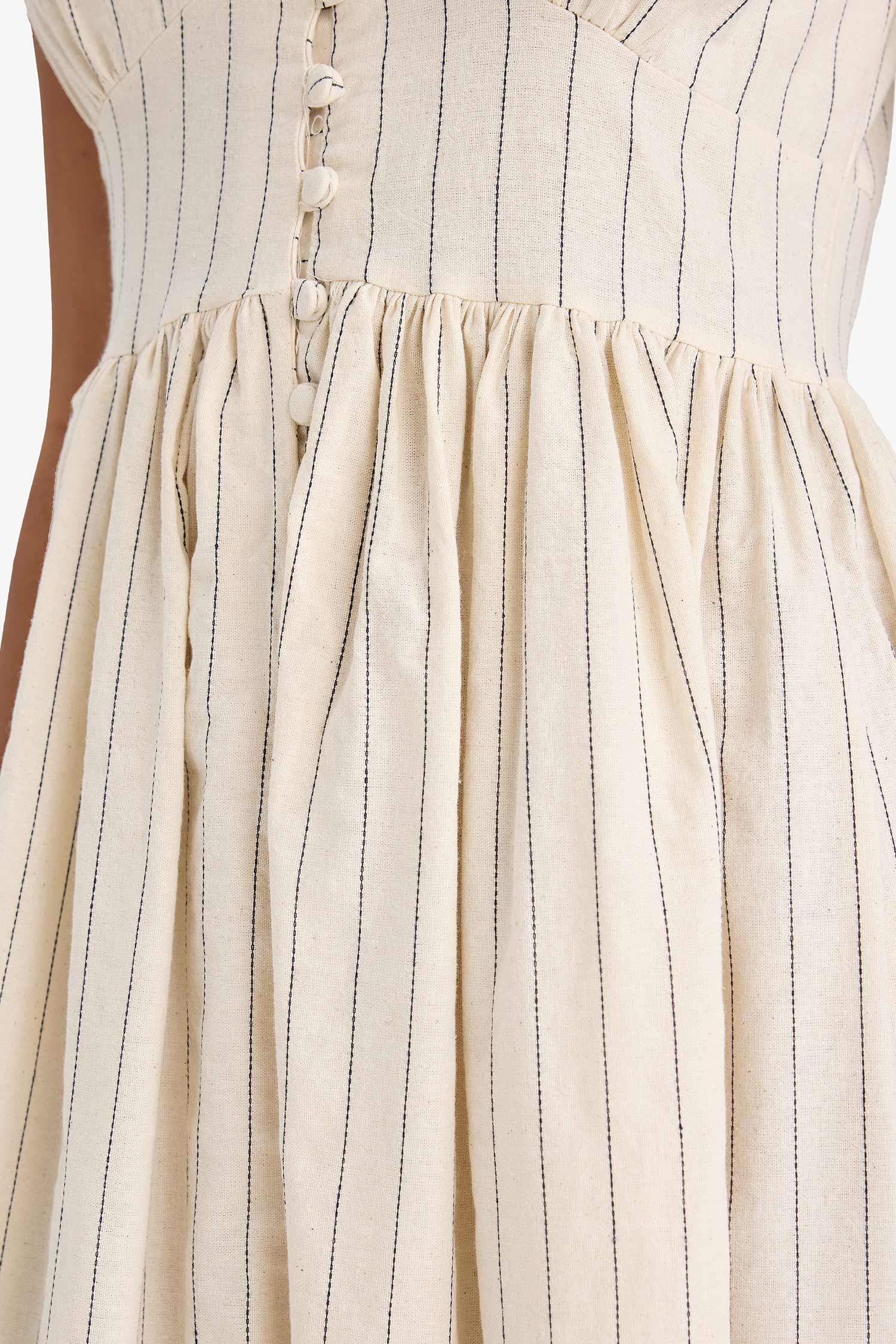 فستان ميدي مخطط بوبلين بياخة V