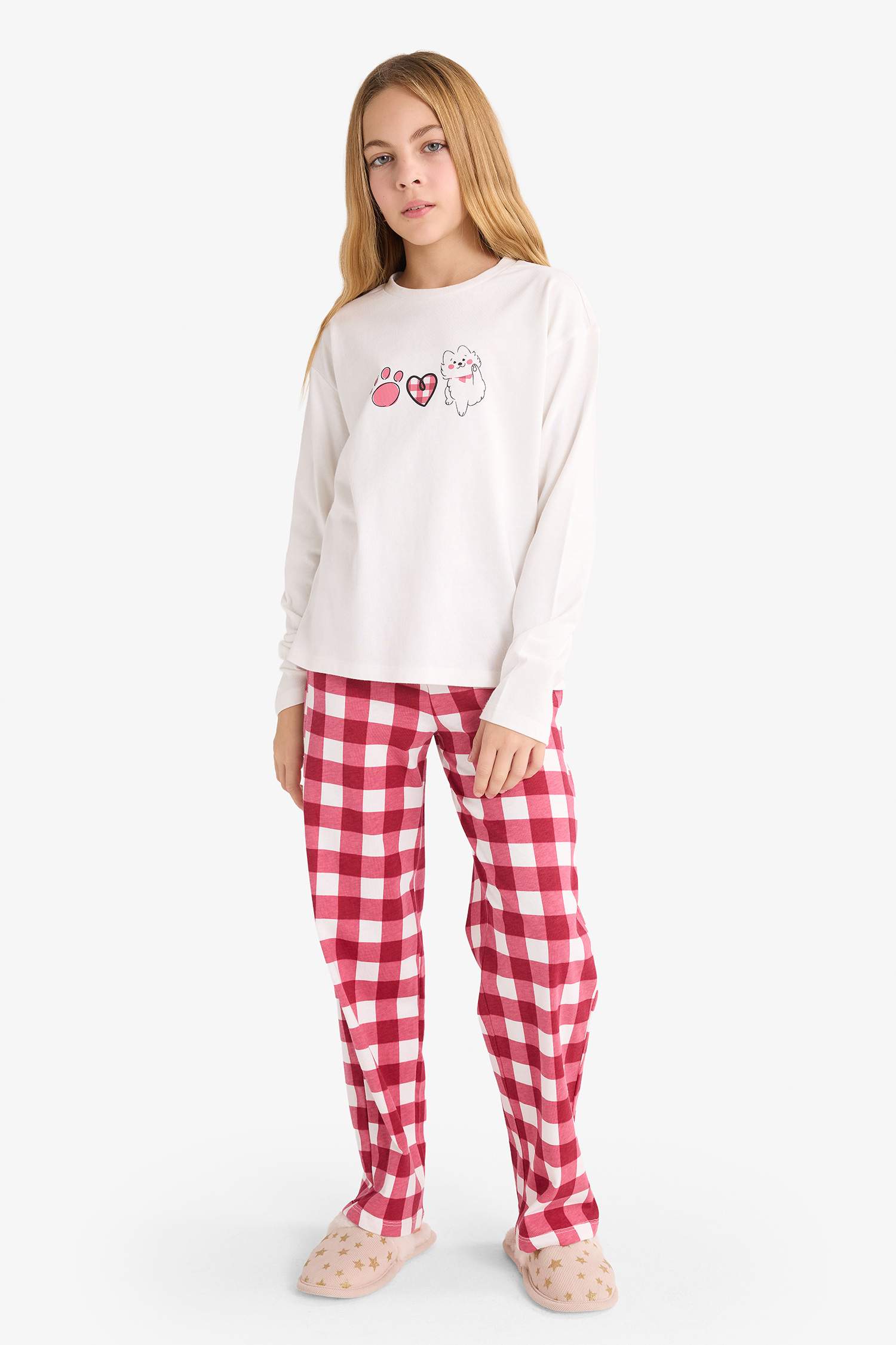 سيت بجامة بناتي كاروهات قصة عادية - قطعتين