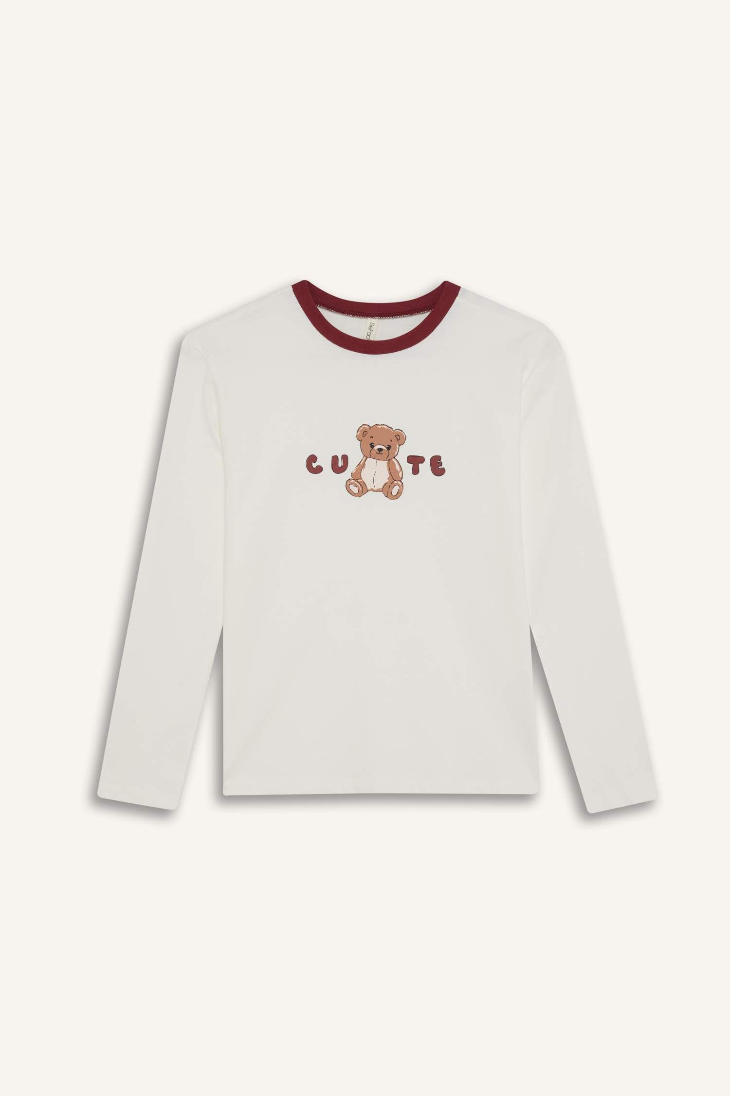 Kız Çocuk Pijama Takımı Baskılı Uzun Kollu Üst Çizgili Uzun Alt