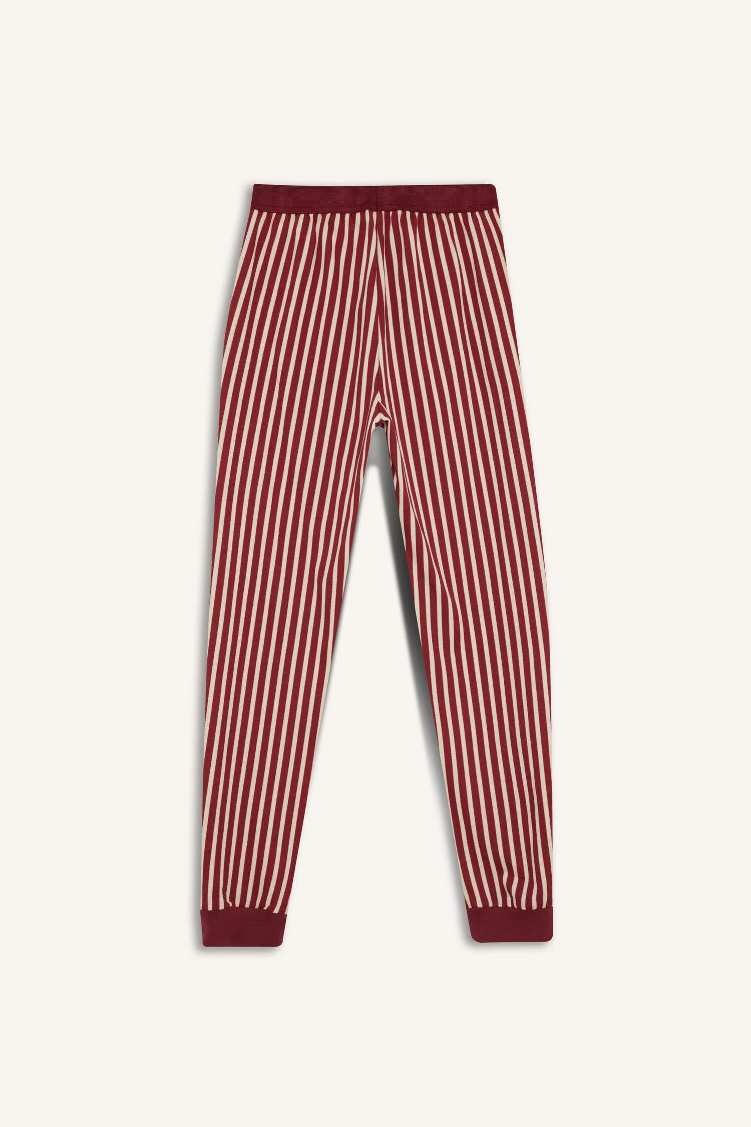 Kız Çocuk Pijama Takımı Baskılı Uzun Kollu Üst Çizgili Uzun Alt