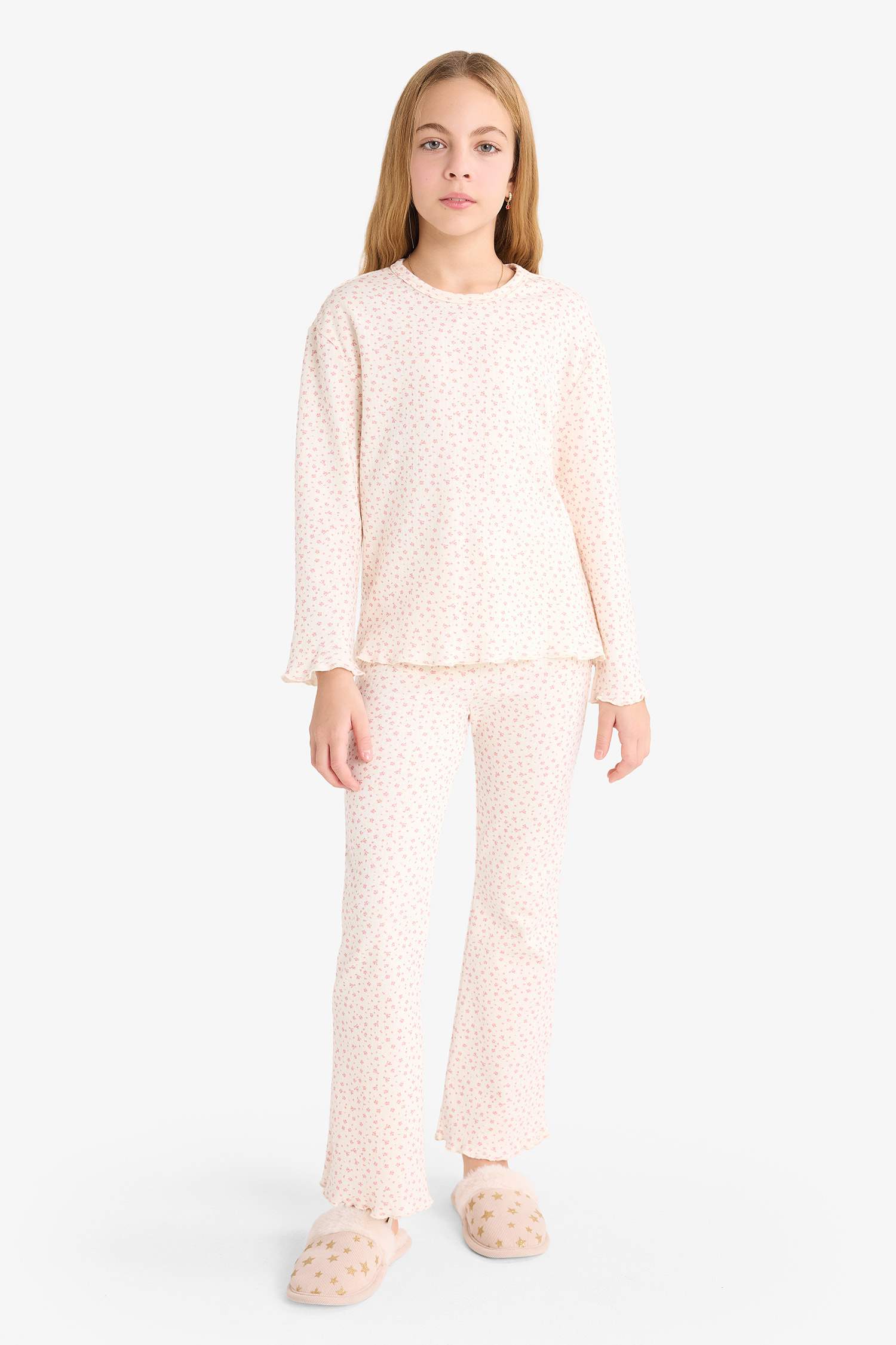 Kız Çocuk Pijama Takımı Desenli Uzun Kollu Üst Uzun Alt