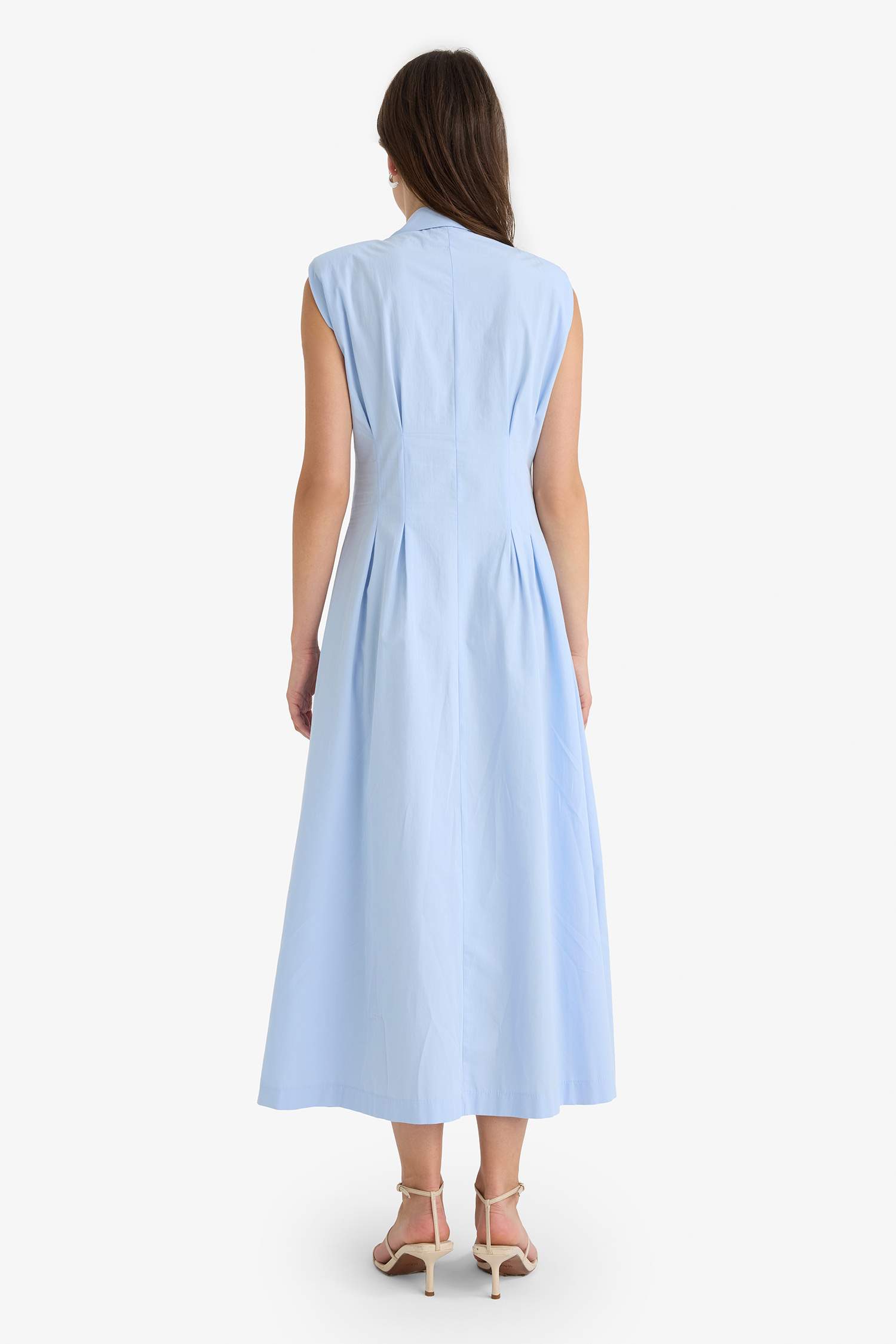 Flare Fit Poplin Kolsuz Midi Elbise