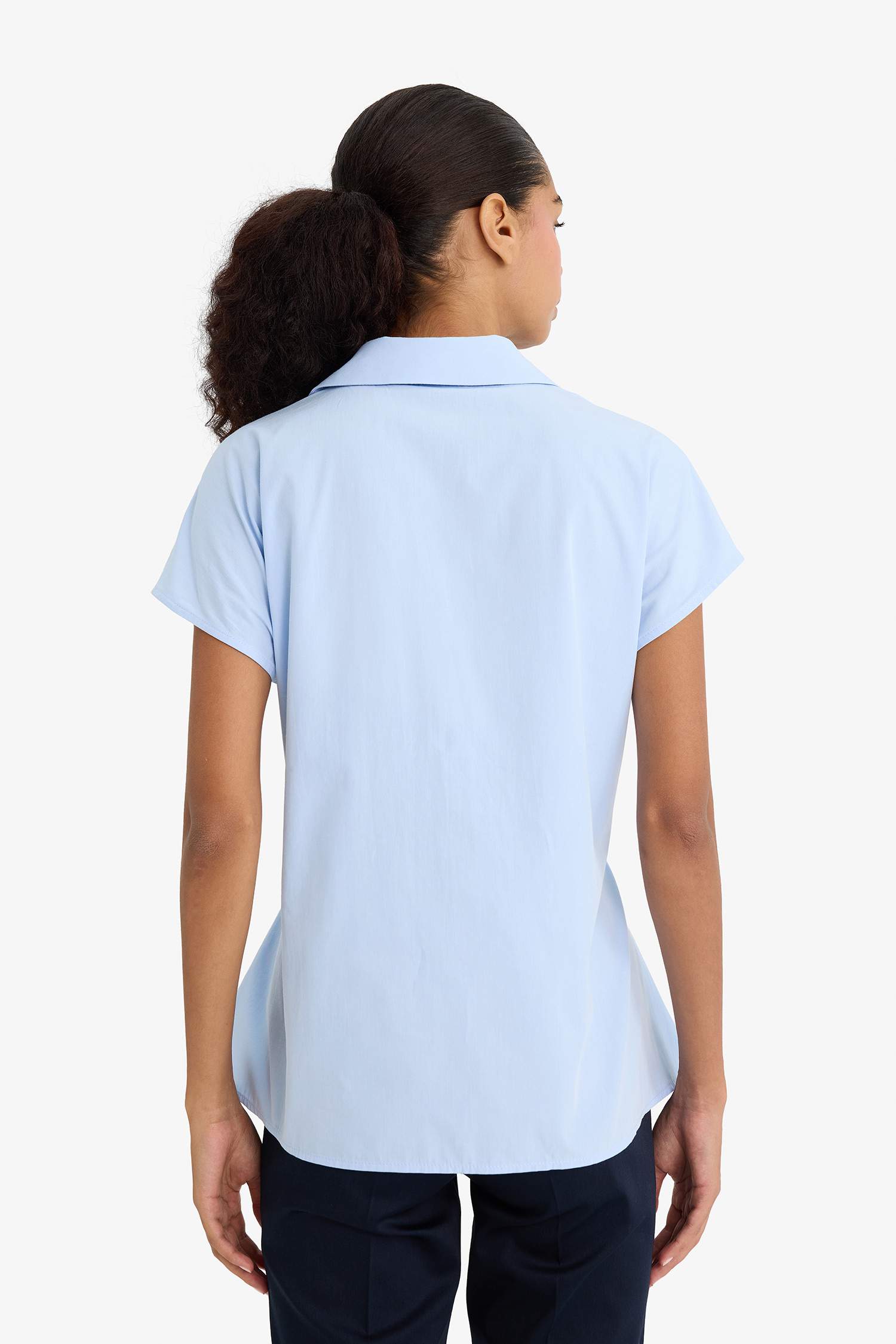 Fitted Poplin Kısa Kollu Gömlek