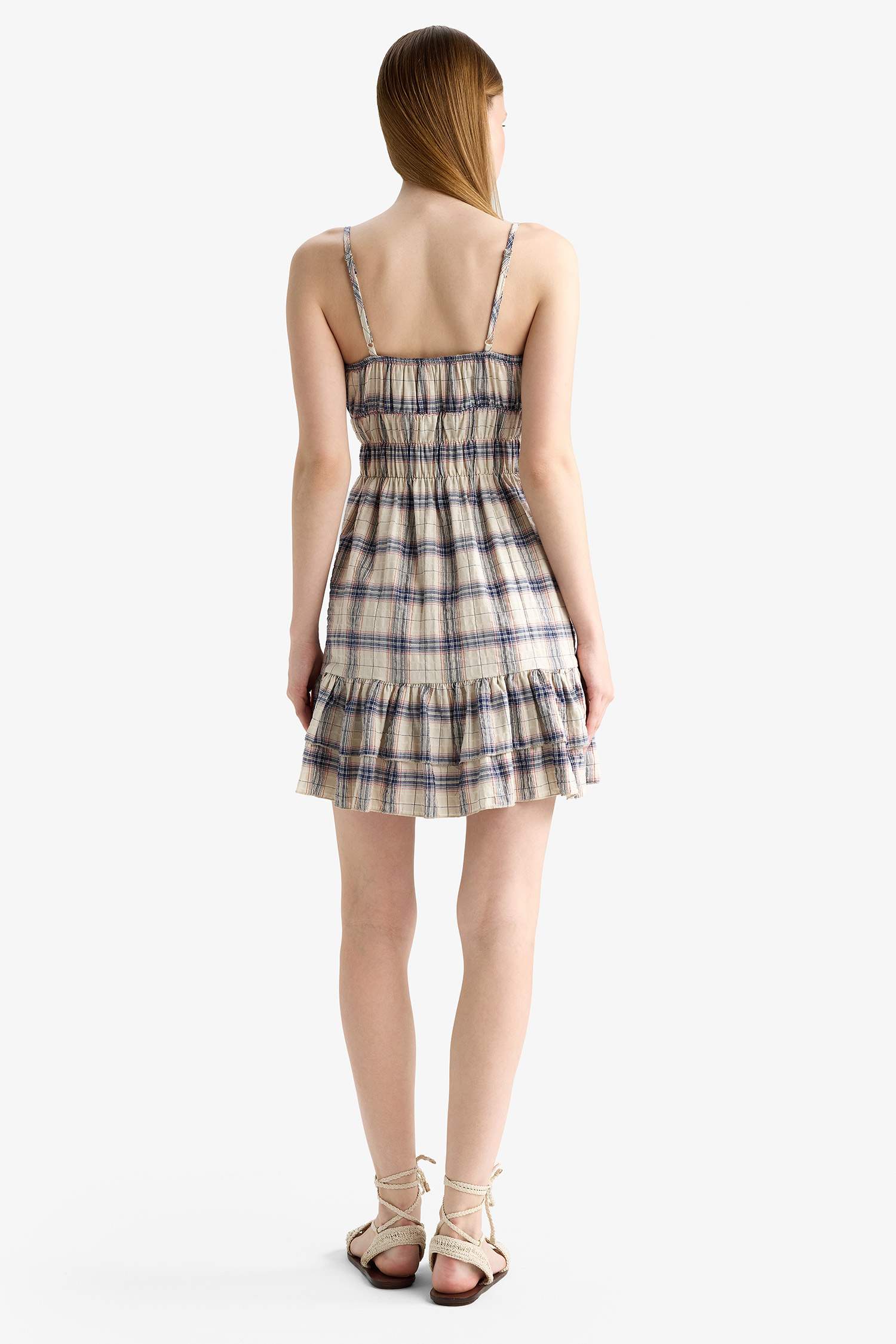 Coool Kareli Askılı Askılı Mini Elbise