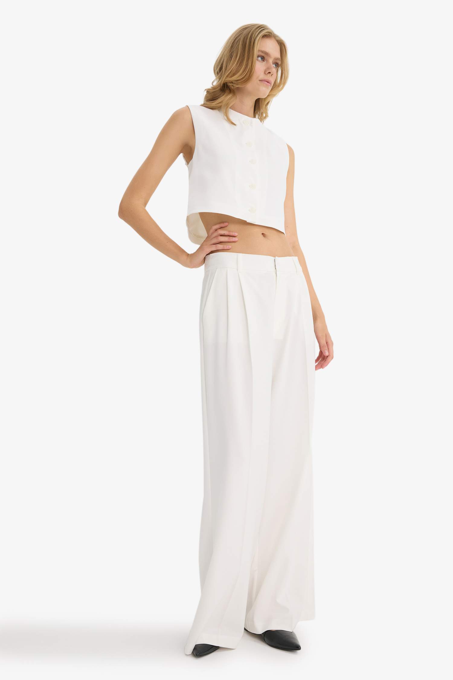 Wide Leg Çift Cepli Yüksek Bel Geniş Paça Pantolon