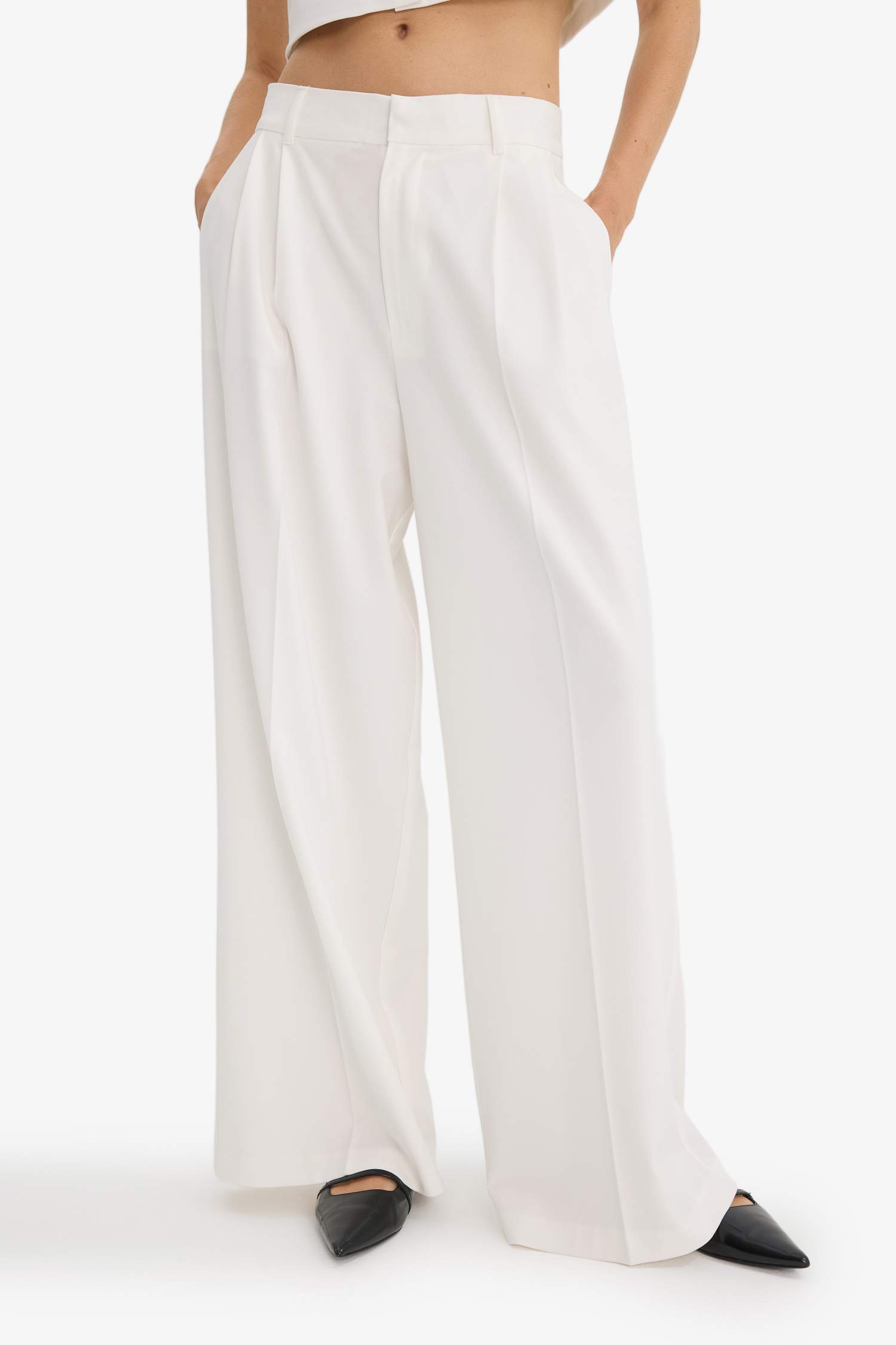 Wide Leg Çift Cepli Yüksek Bel Geniş Paça Pantolon