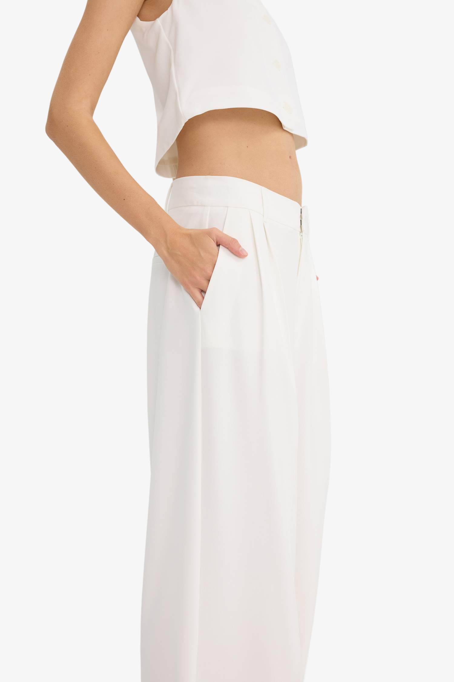 Wide Leg Çift Cepli Yüksek Bel Geniş Paça Pantolon