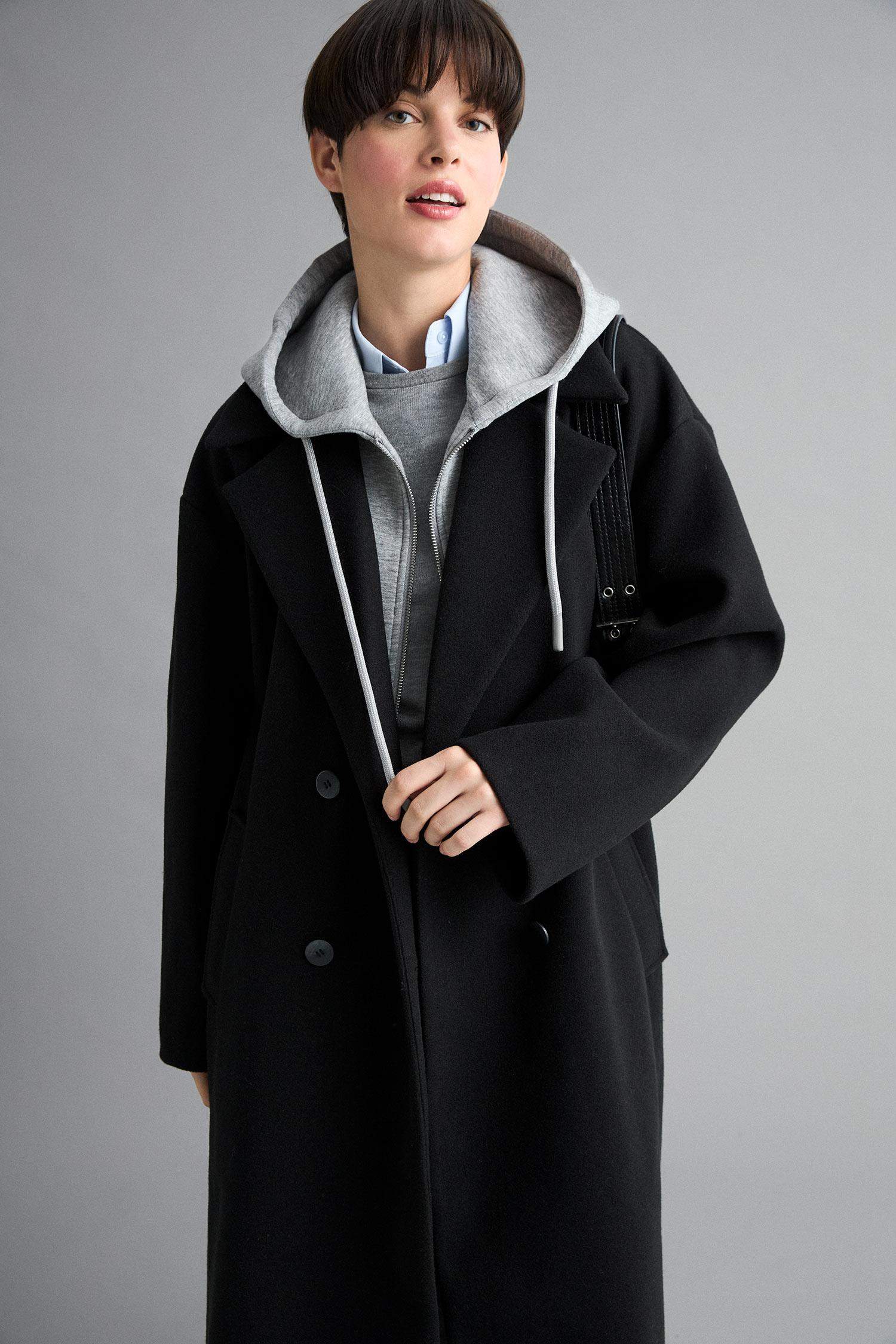 Regular Fit Çıkarılabilir Kapüşonlu Uzun Kaşe Kaban