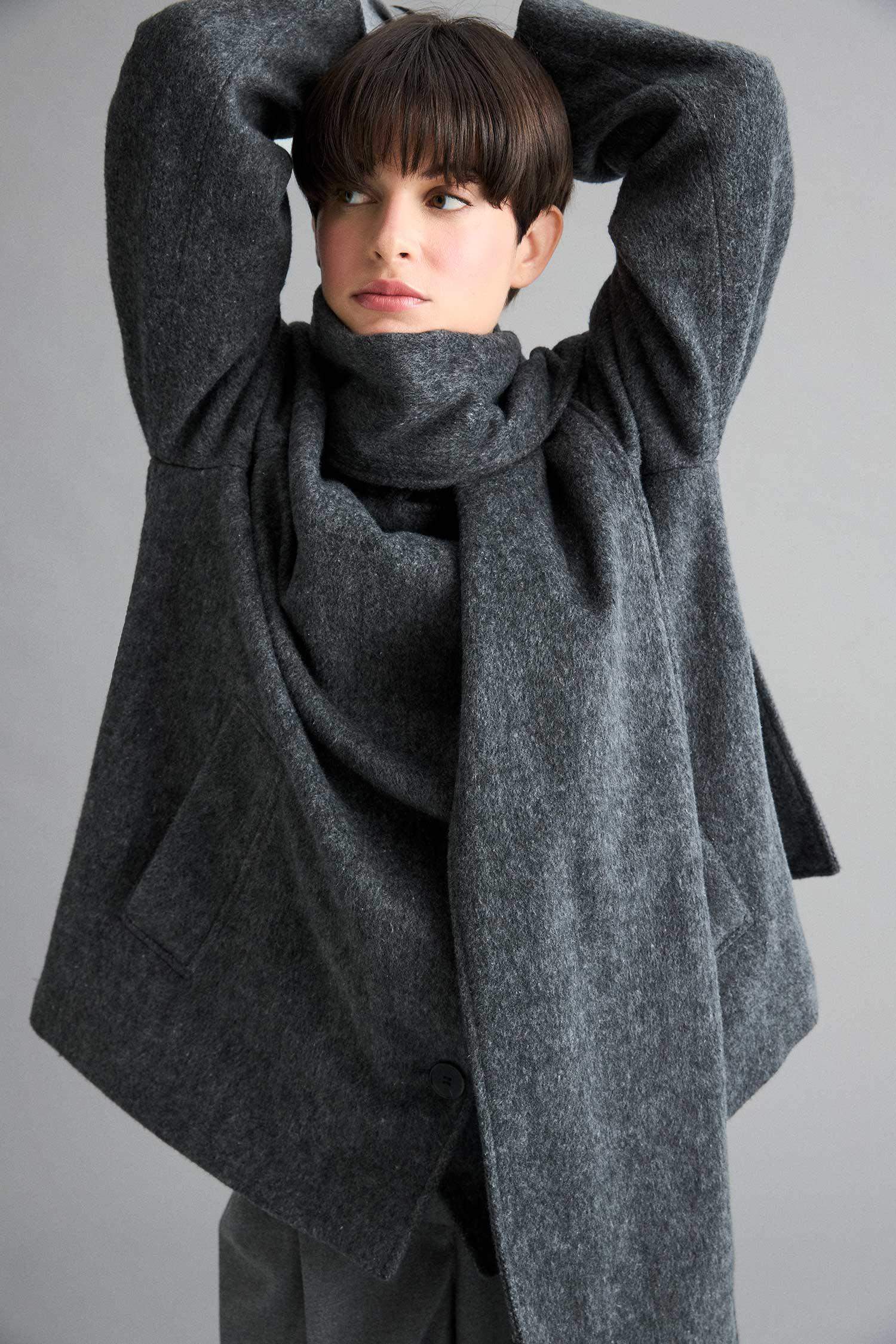 Regular Fit Yün Karışımlı Çıkarılabilir Atkılı Kısa Kaşe Kaban