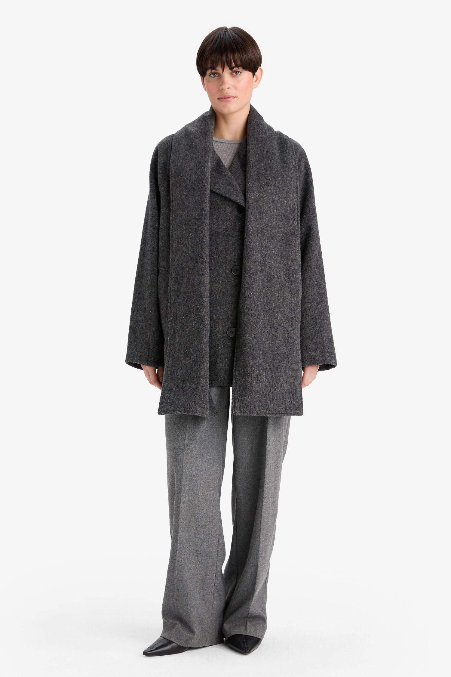 Regular Fit Yün Karışımlı Çıkarılabilir Atkılı Kısa Kaşe Kaban