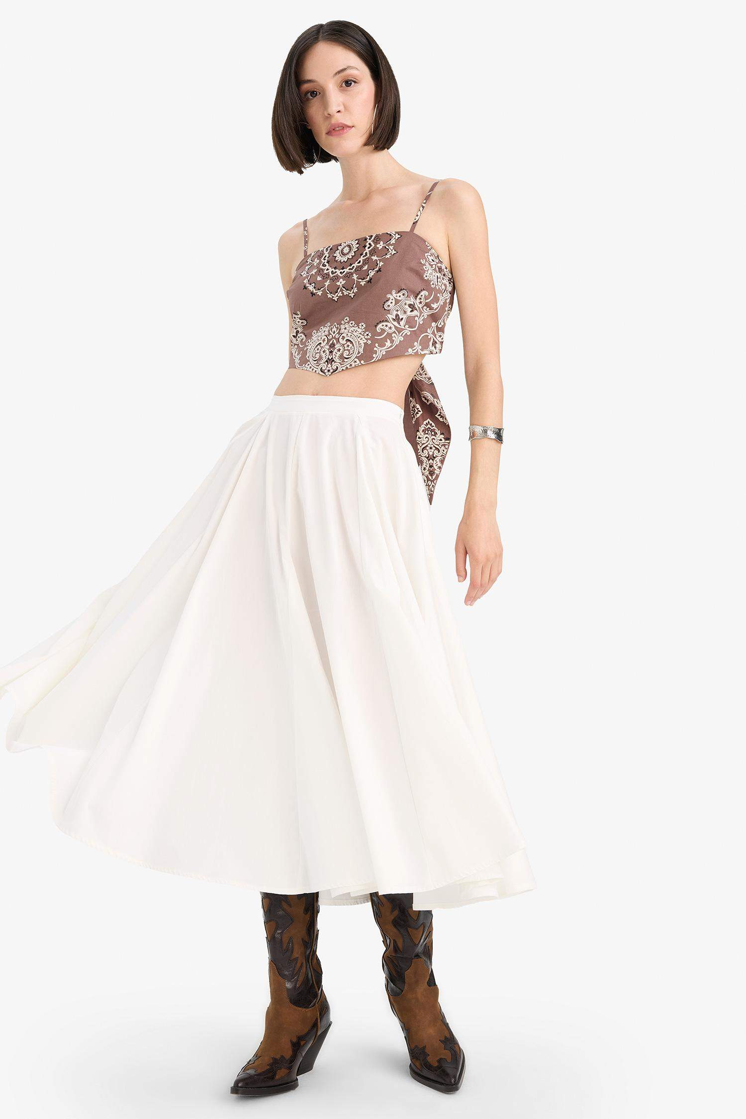 تنورة طويلة بوبلين بقصة A بخصر عادي مبطن من Afra x DeFacto